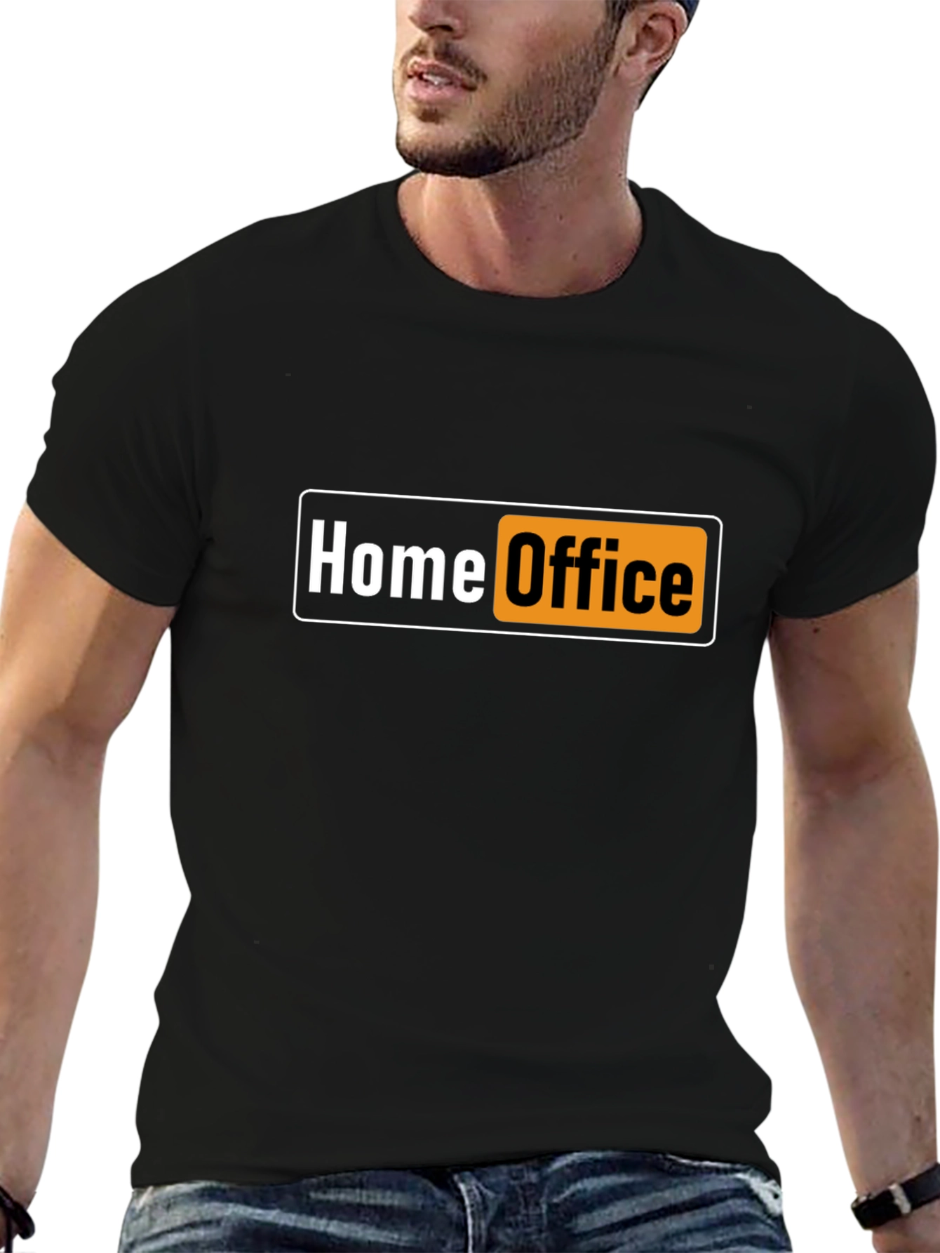 Black Home Office Funny Black T-Shirt view 6