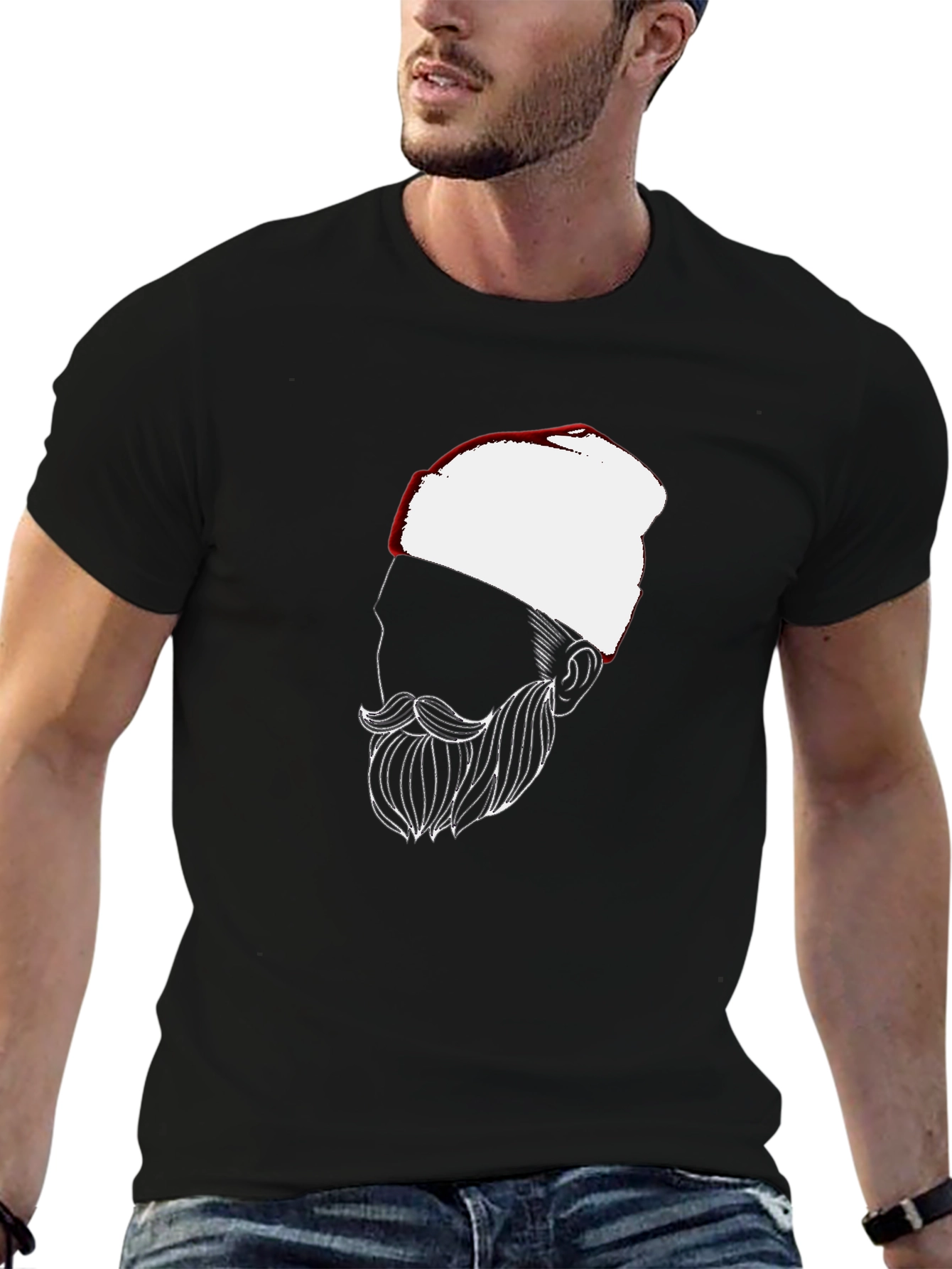 Black Men's Black T-Shirt with Bearded Man Graphic view 6