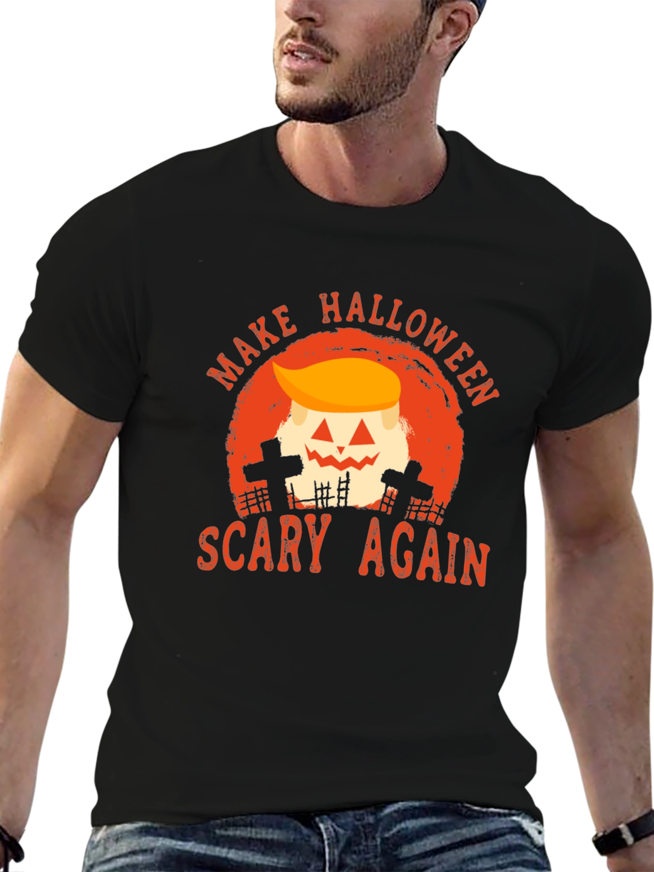 Black Make Halloween Scary Again Graphic Tee view 6