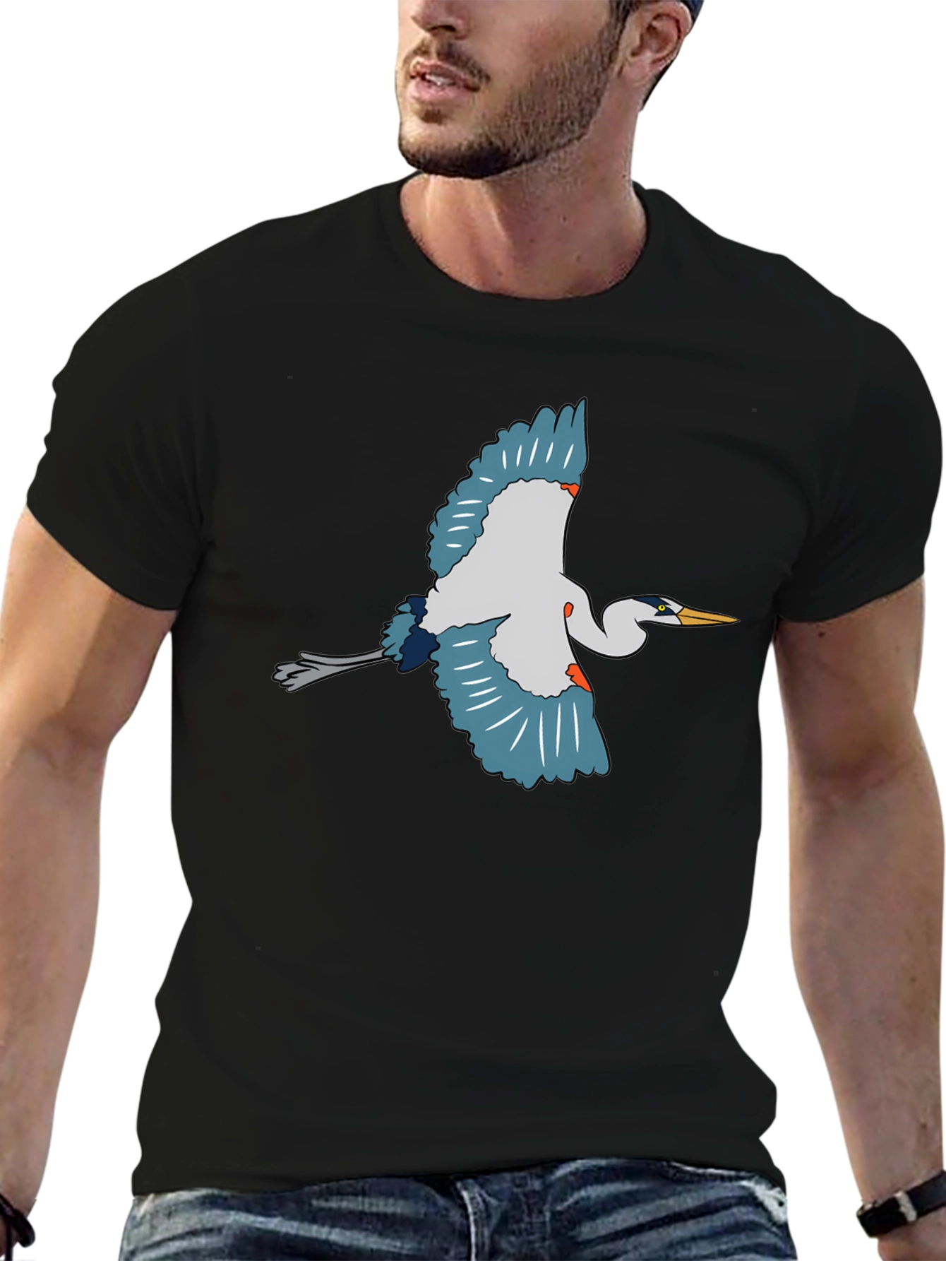 Black Heron Graphic Tee - Black Cotton T-Shirt view 6