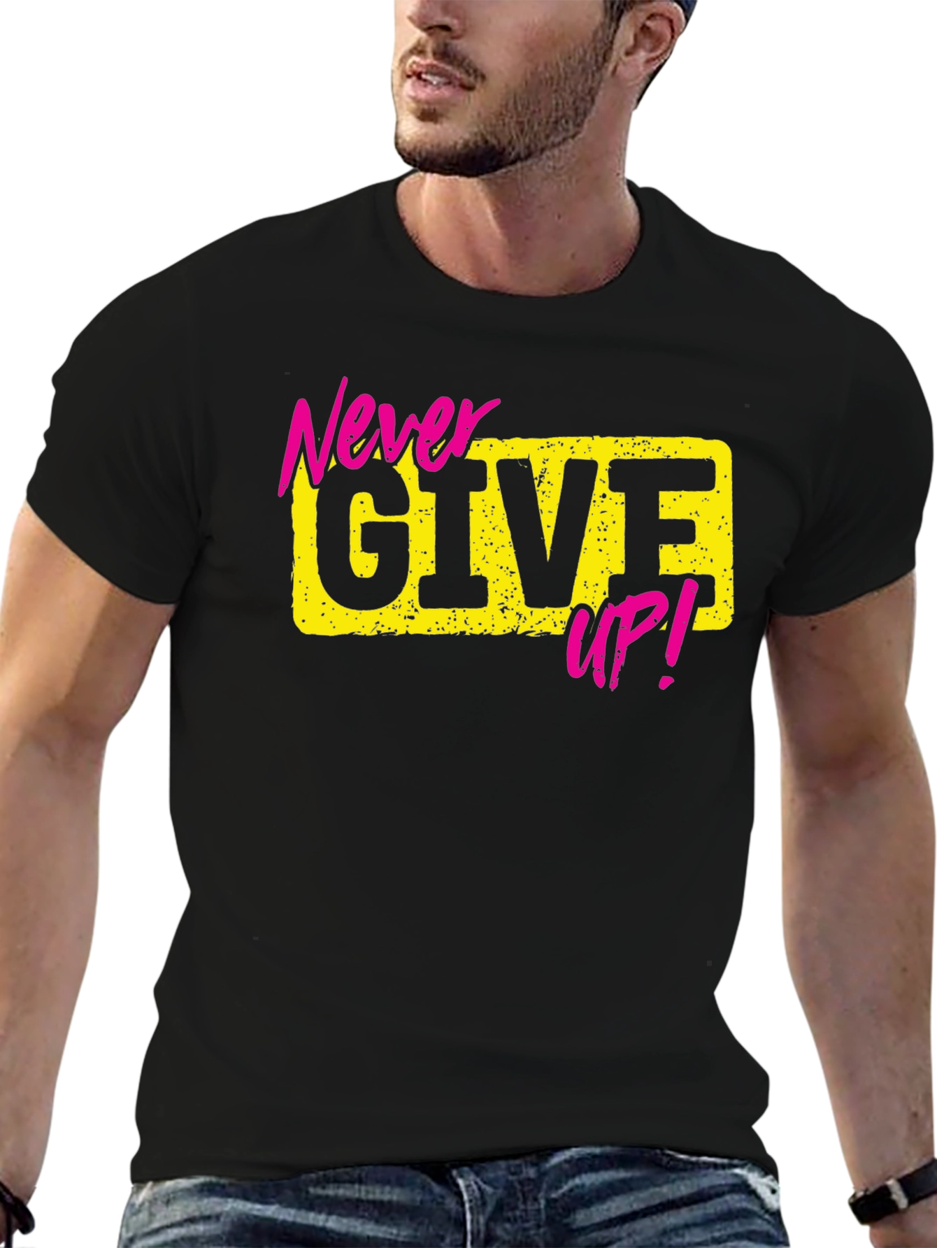 Black Never Give Up Graphic Tee view 6