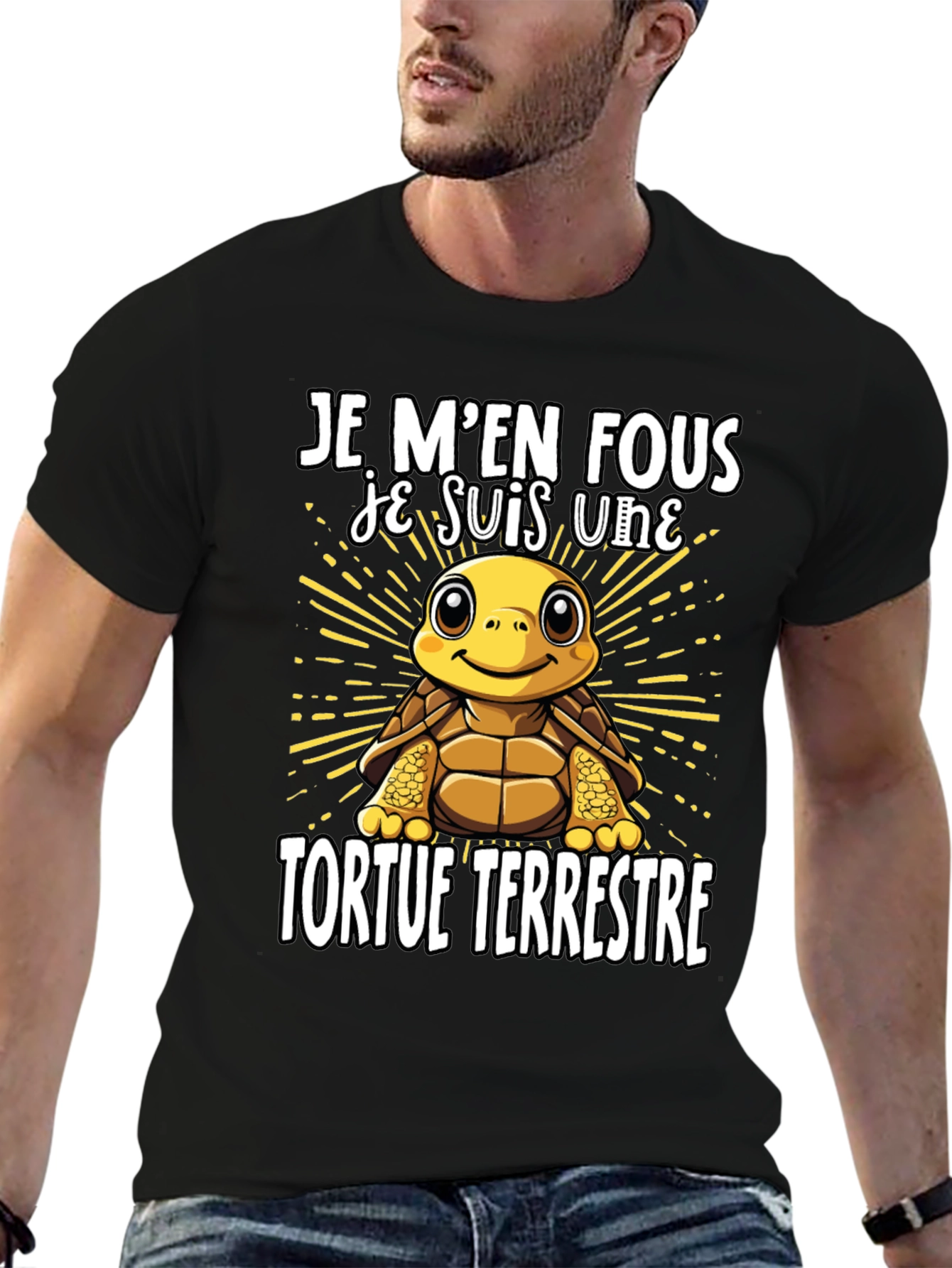 Black Funny French Turtle T-Shirt - Je M'en Fous view 6