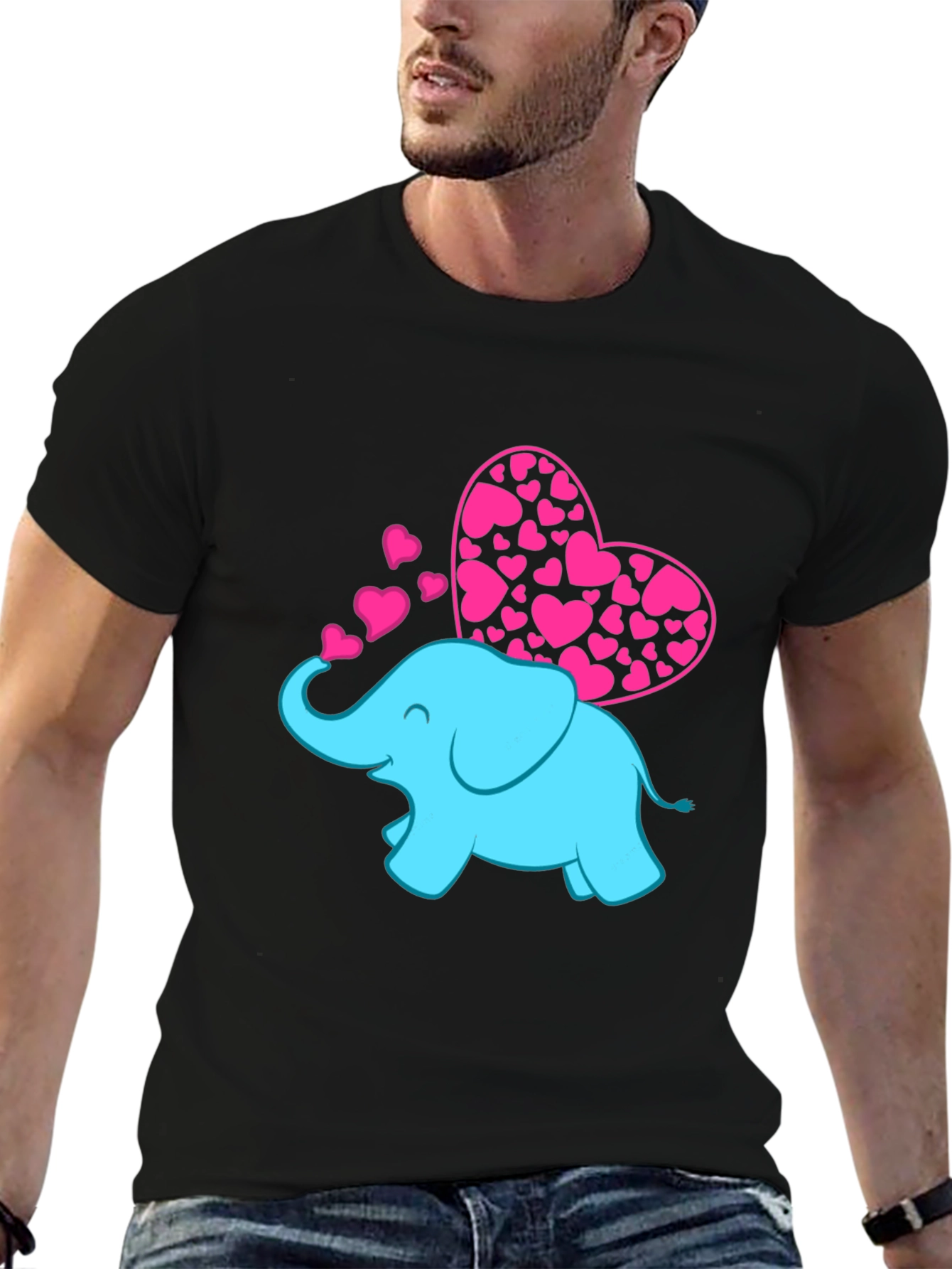 Black Elephant Love T-Shirt - Pink Hearts view 6