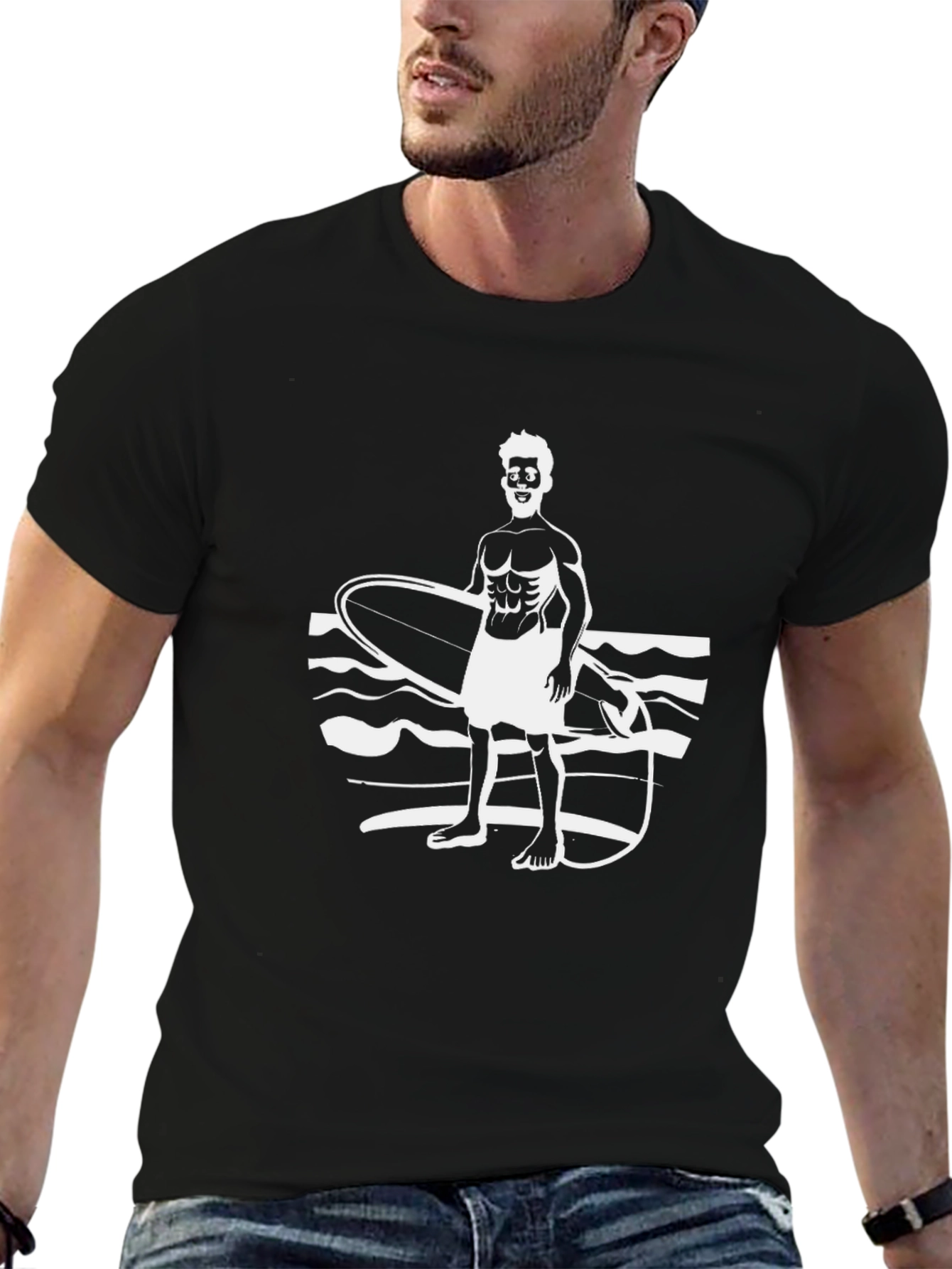 Black Surfer Graphic T-Shirt - Black Cotton Tee view 6
