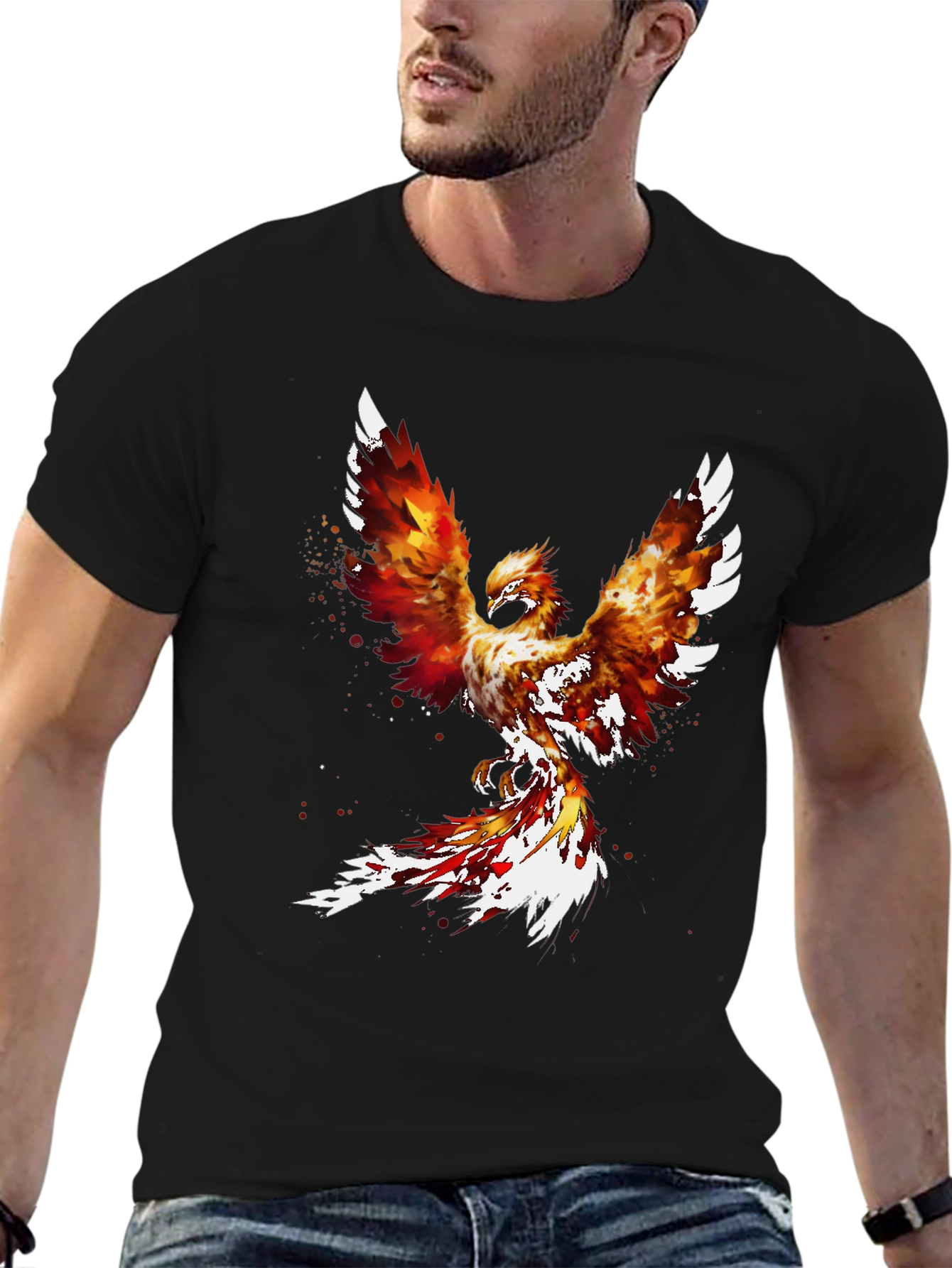 Black Fiery Phoenix Graphic Tee - Black Cotton Blend view 6