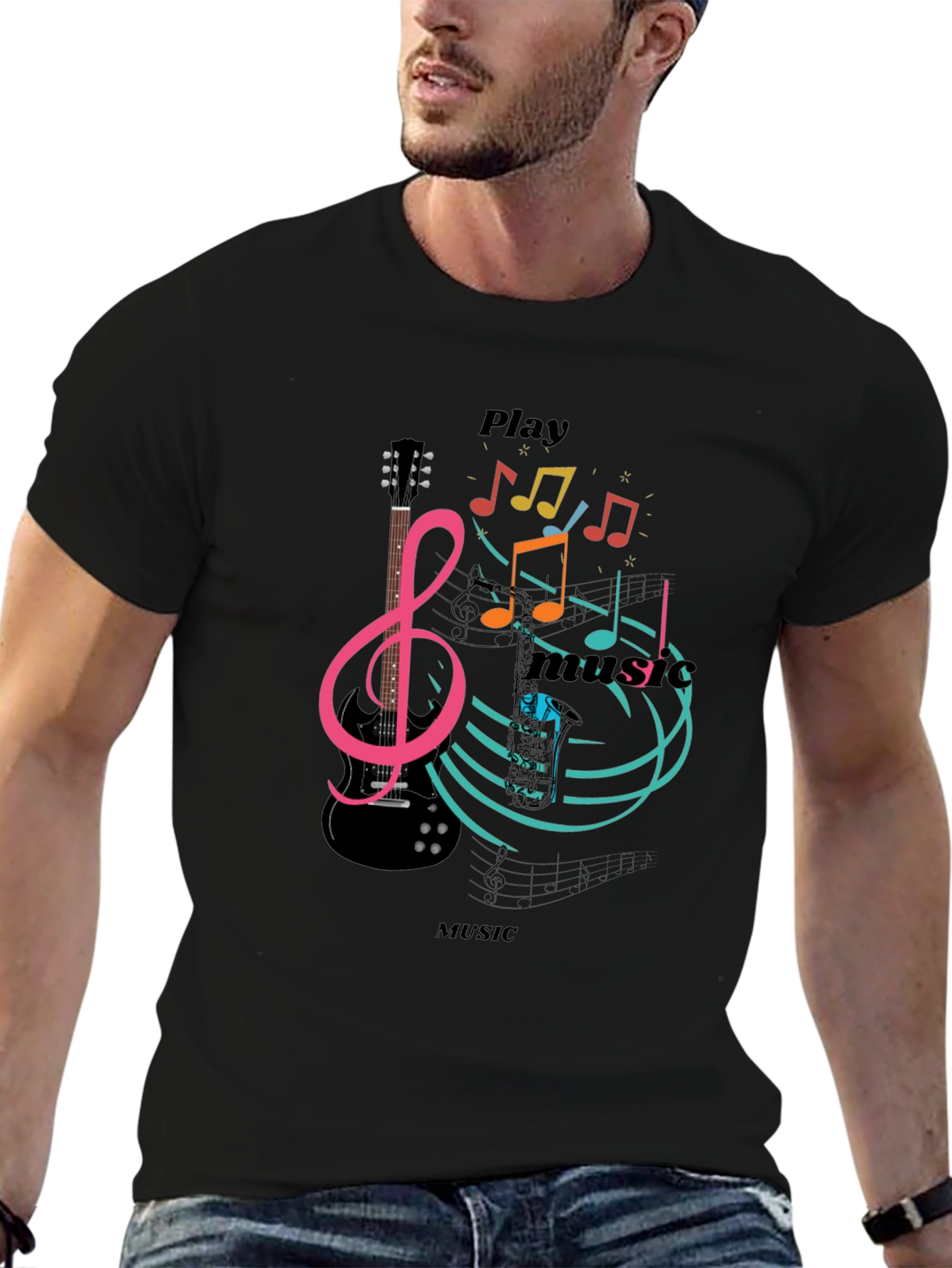 Black Play Music Graphic T-Shirt - Stylish Black Tee view 6