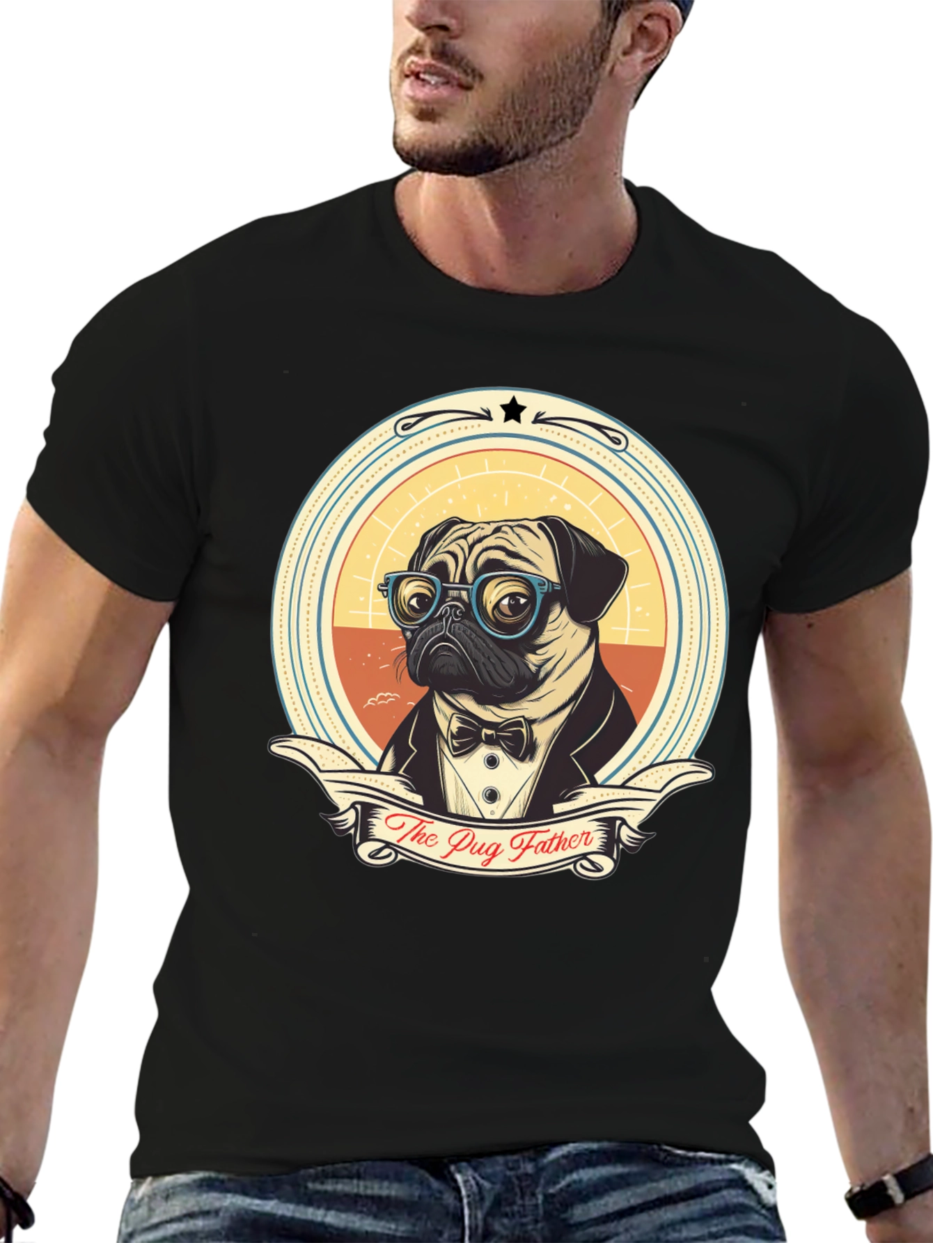 Black The Pug Father T-Shirt - Dog Dad Tee view 6