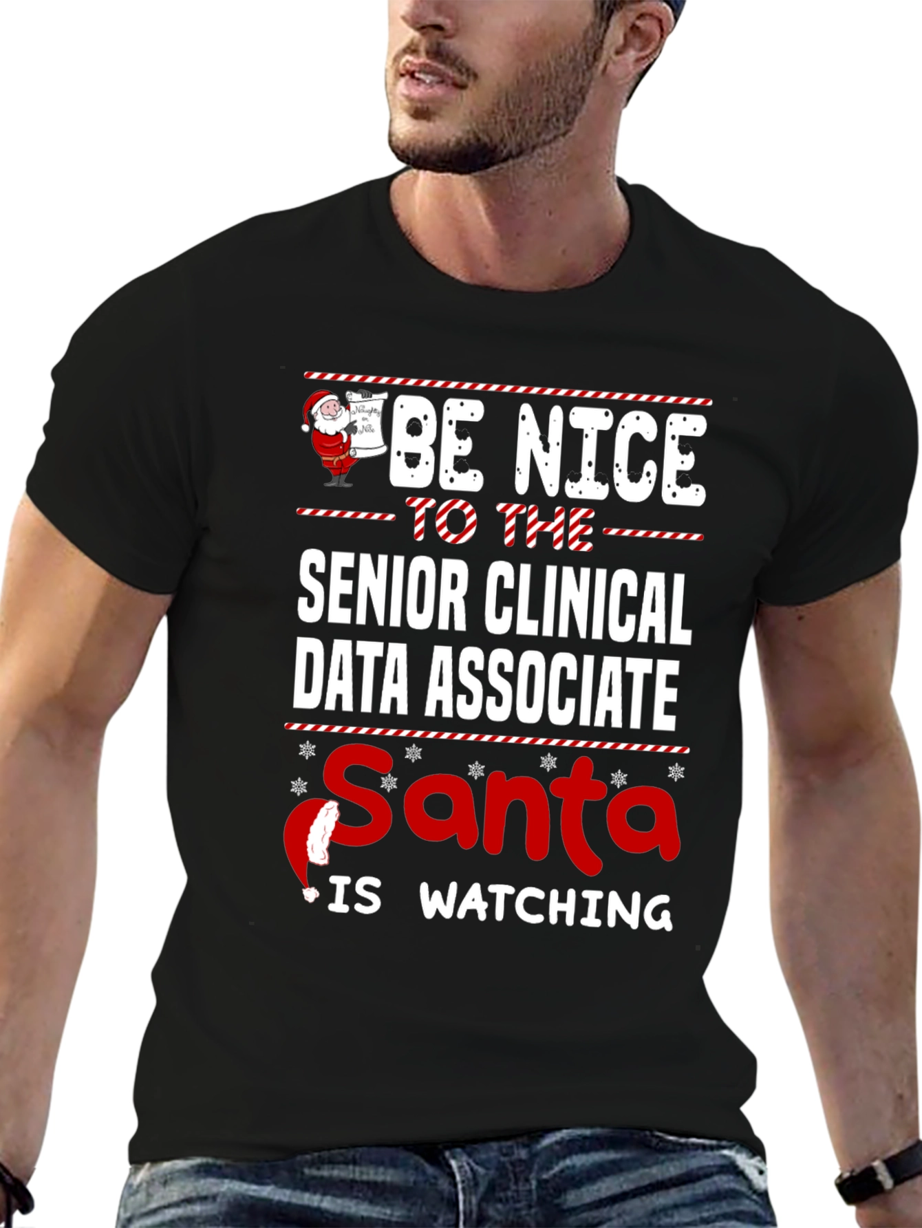 Black Senior Clinical Data Associate Santa Christmas T-Shirt view 6