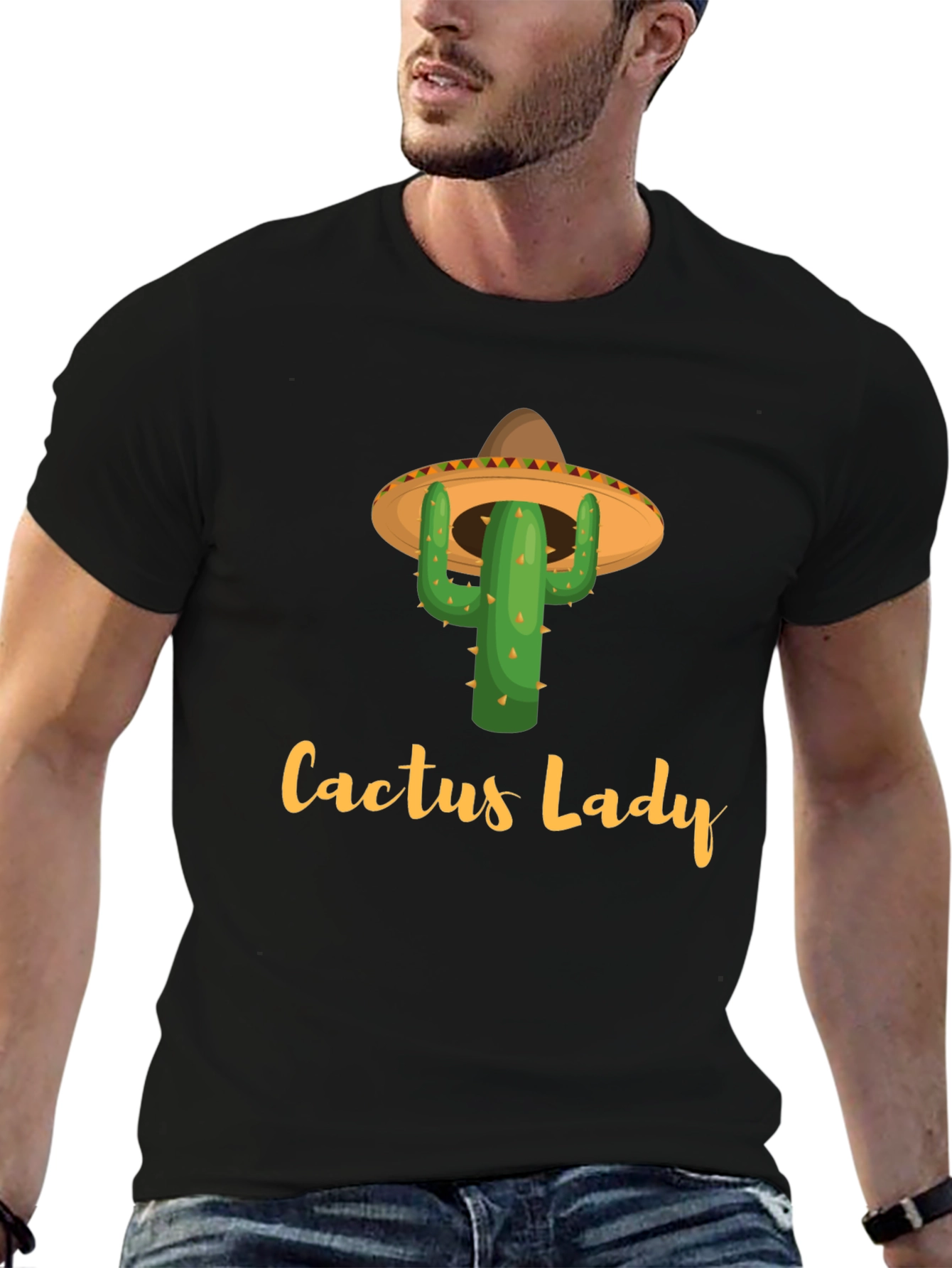 Black Cactus Lady Graphic Tee -  Fun Novelty Shirt view 6