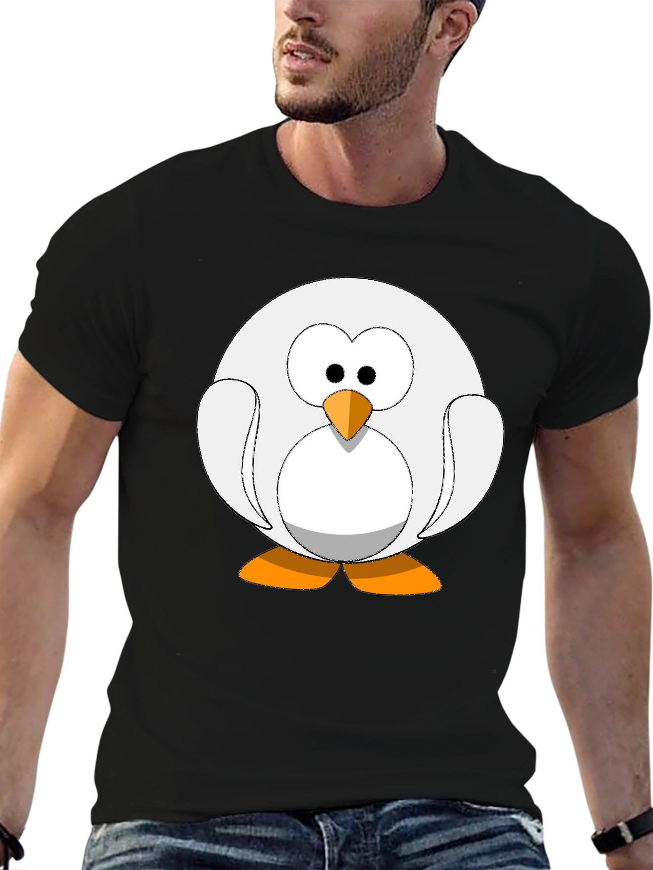 Black Cartoon Penguin Graphic Tee - Black Cotton Blend Shirt view 6