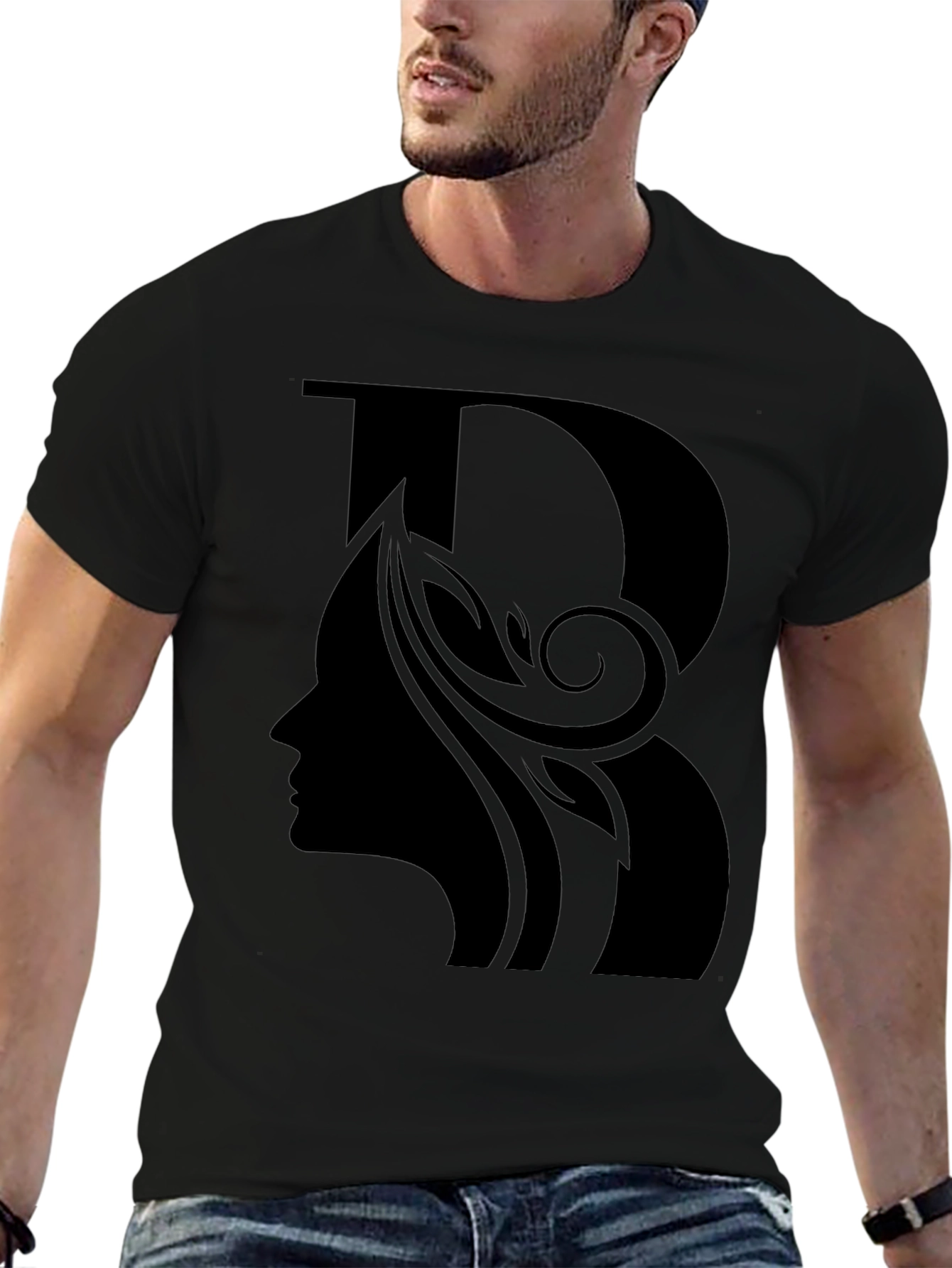 Black Elegant Black T-Shirt with Silhouette Design view 6