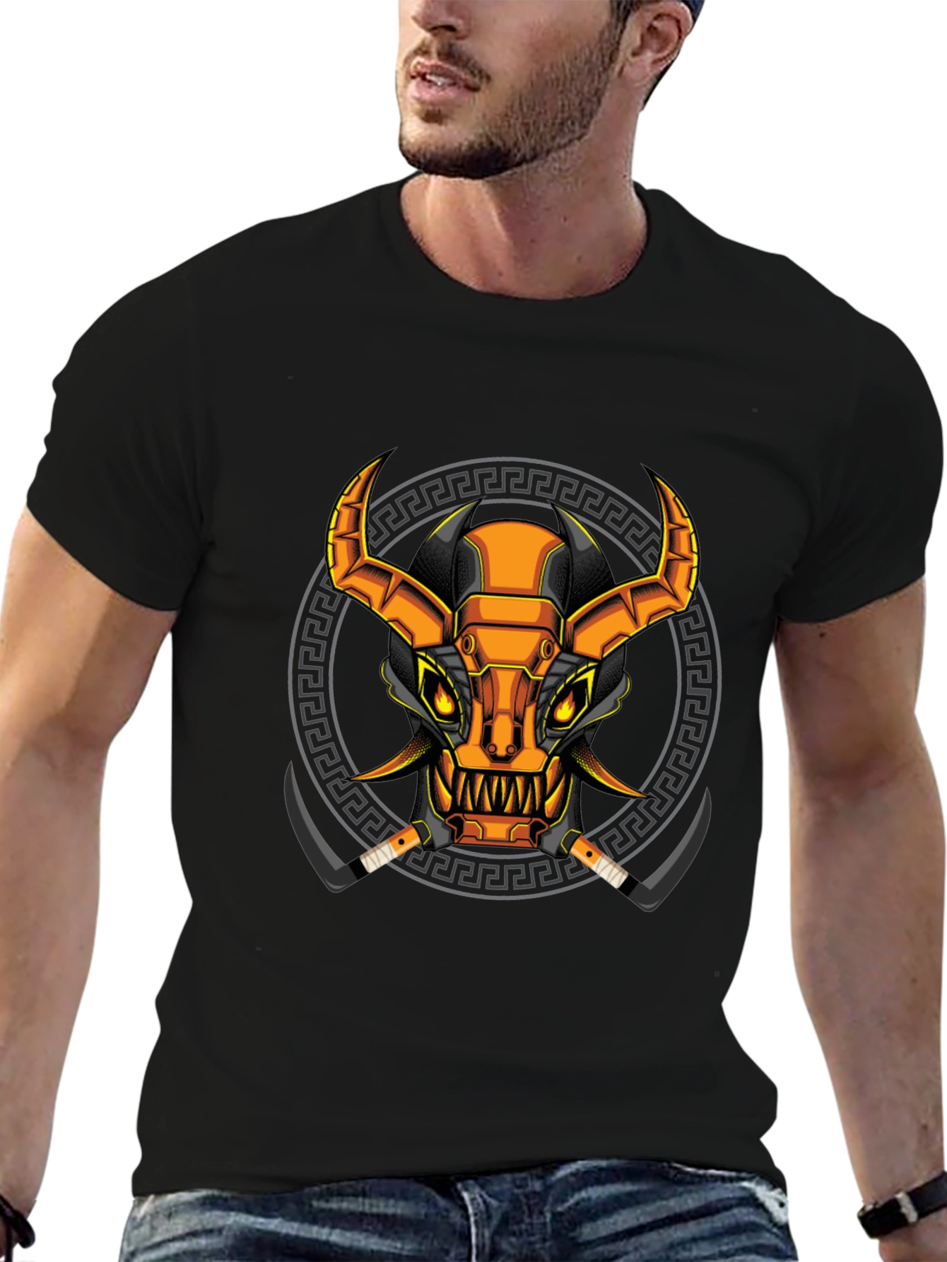 Black Cyberpunk Bull T-Shirt - Unique Graphic Tee view 6
