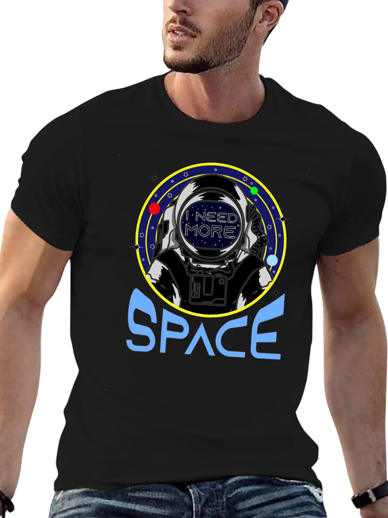 Black I Need More Space T-Shirt - Astronaut Graphic Tee view 6