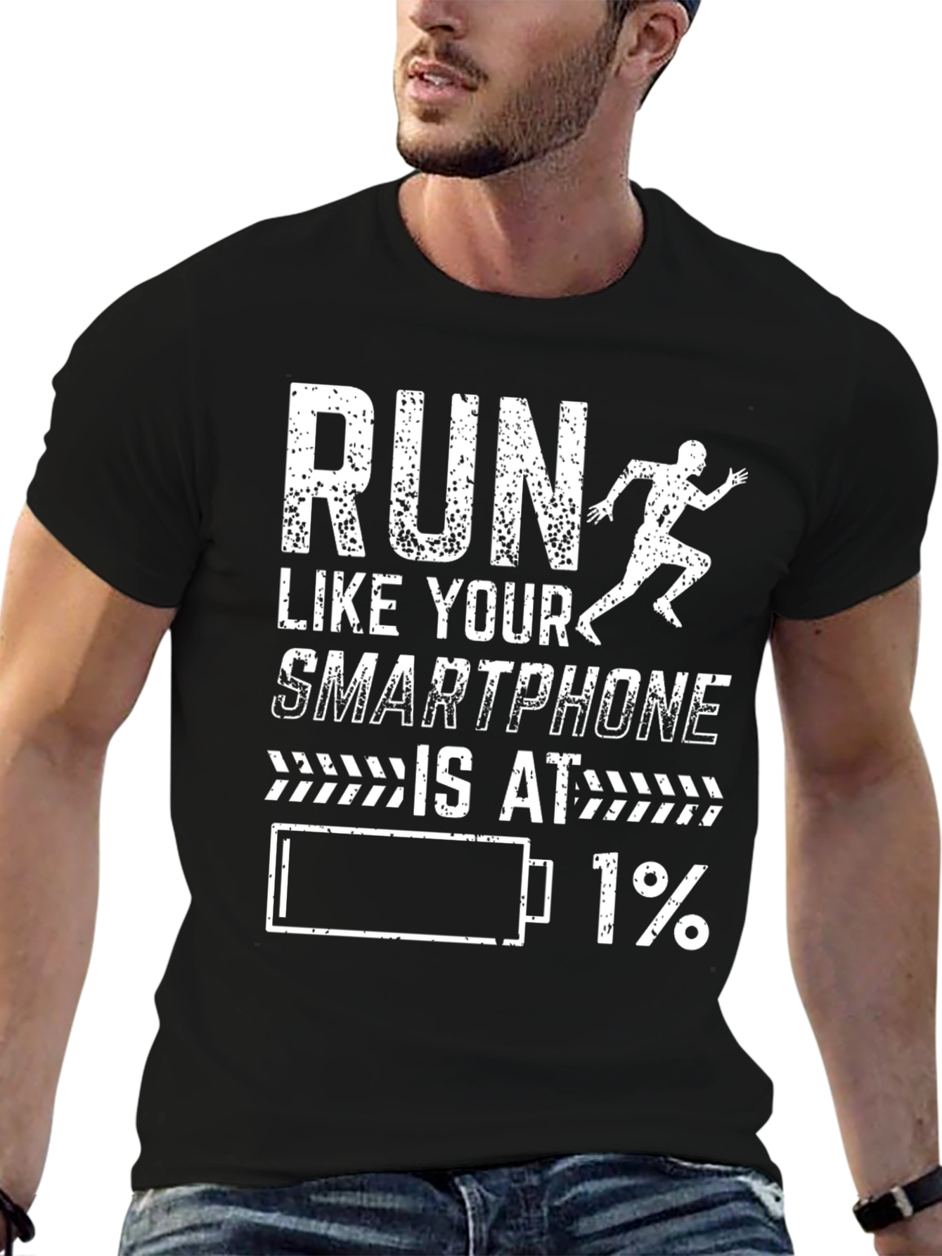 Black Run Like Your Smartphone is at 1% T-Shirt view 6