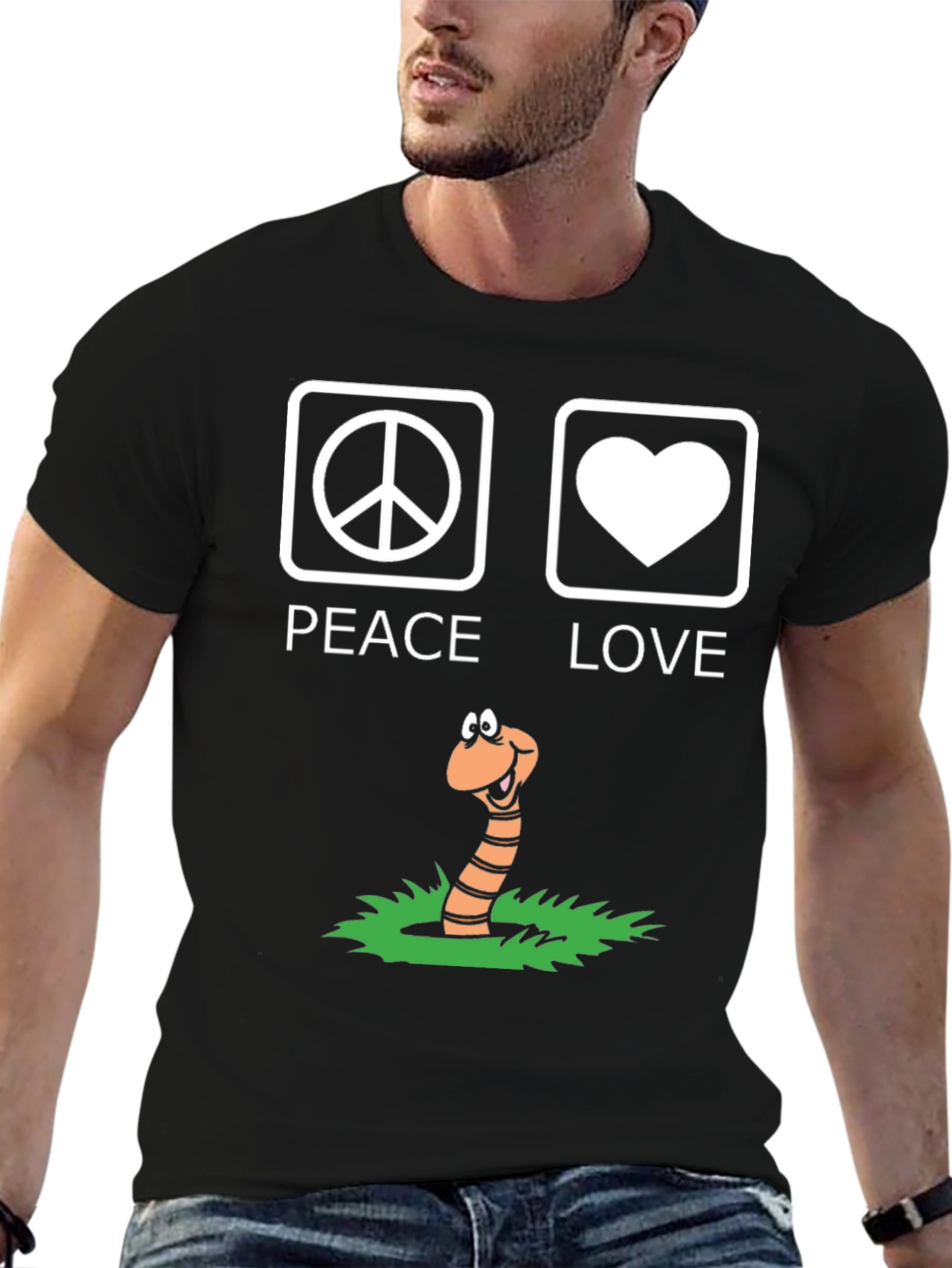 Black Peace Love Worm Black Graphic Tee view 6