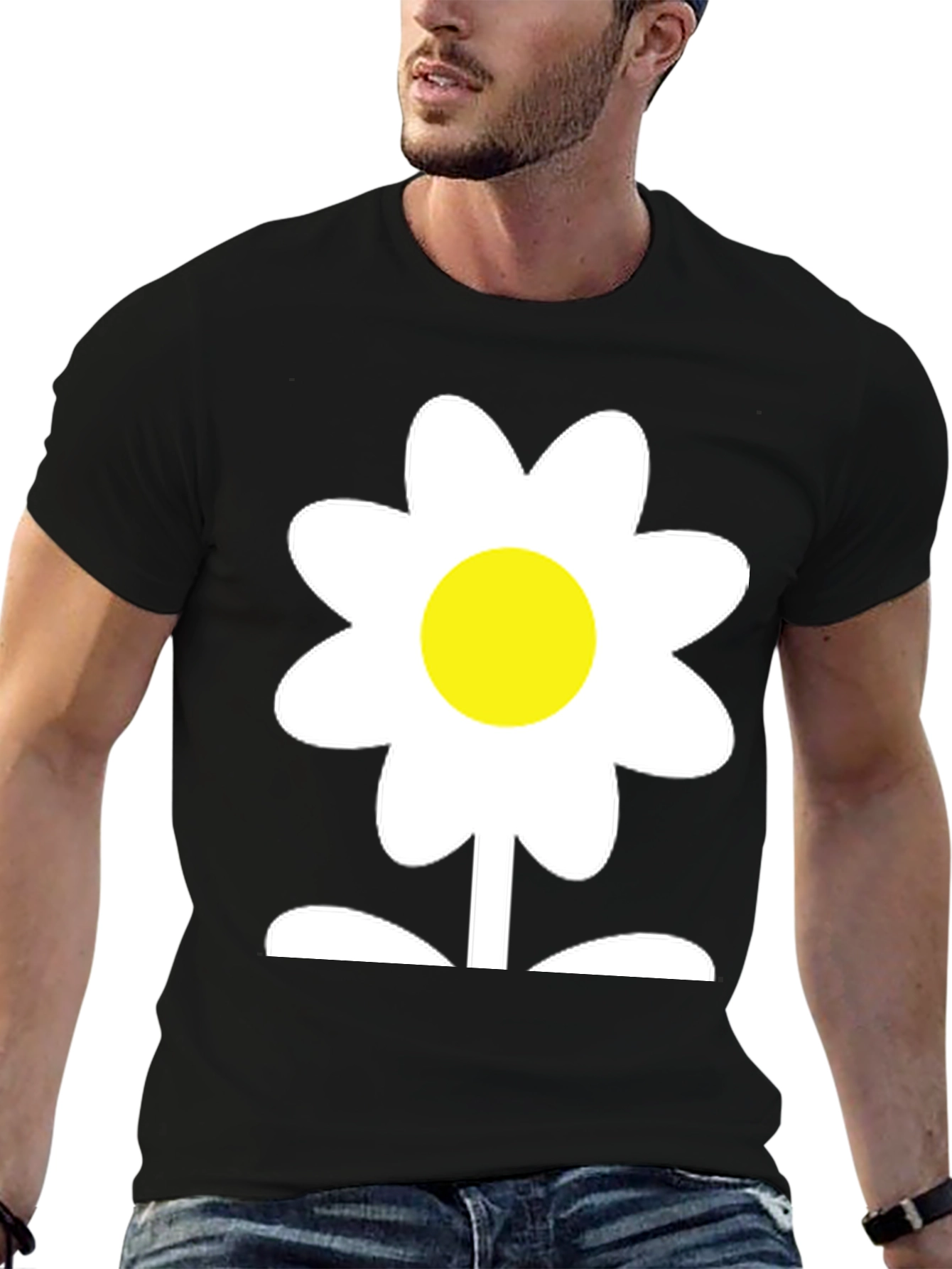 Black Daisy Flower Graphic Tee - Soft Cotton Blend view 6