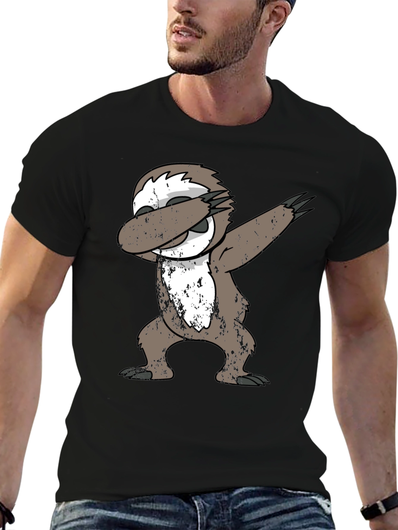 Black Dabbing Sloth Black T-Shirt view 6