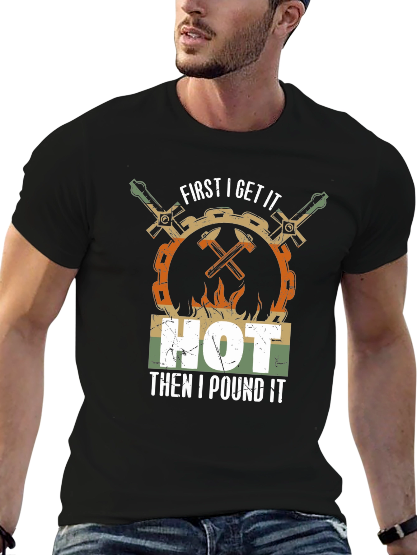 Black Blacksmith Humor T-Shirt: Get It Hot, Then I Pound It! view 6