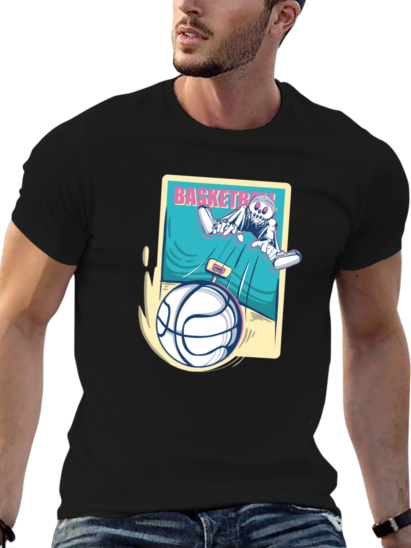 Black Skeleton Basketball Graphic Tee view 6
