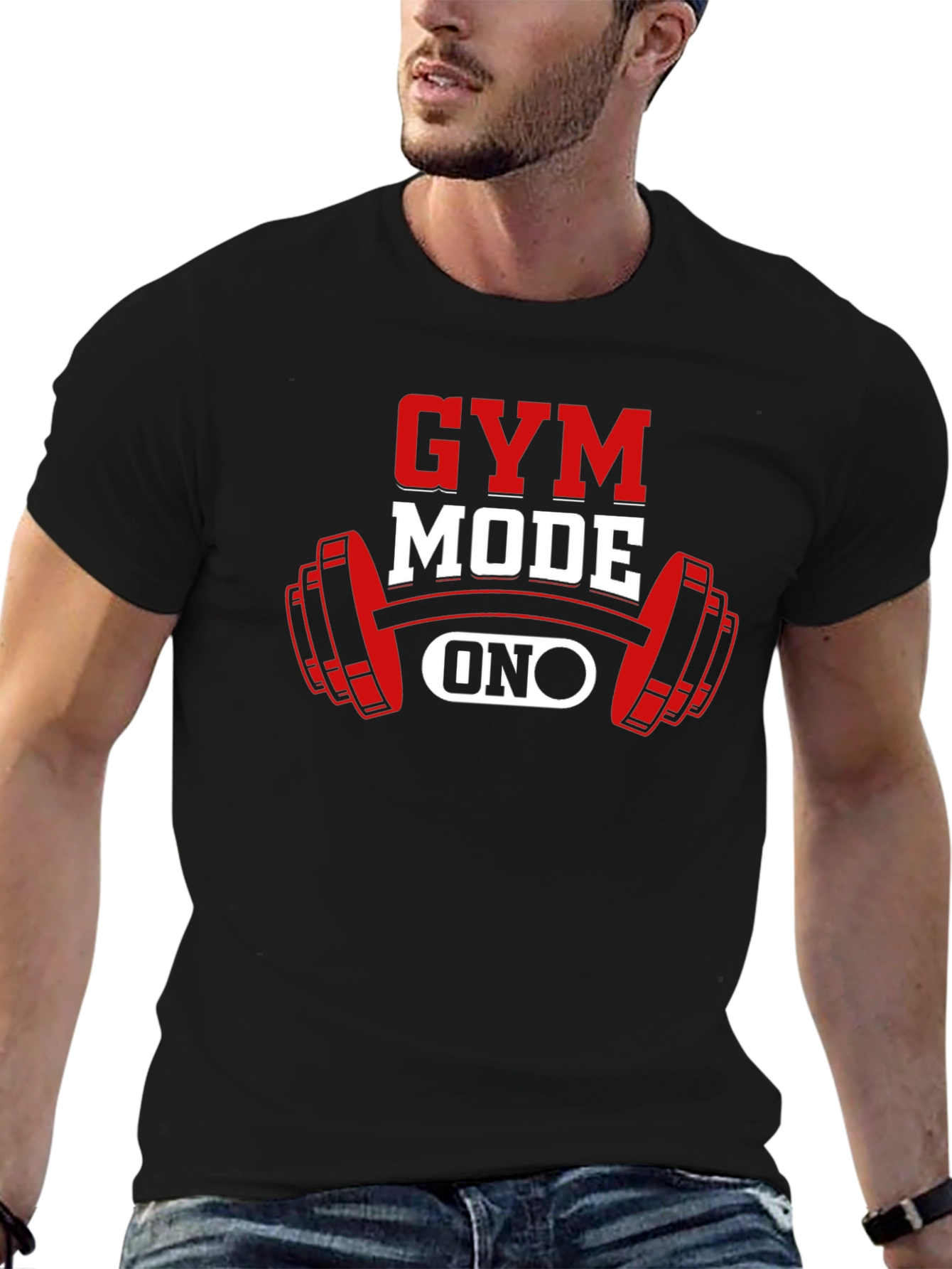 Black Gym Mode On T-Shirt - Black Fitness Apparel view 6