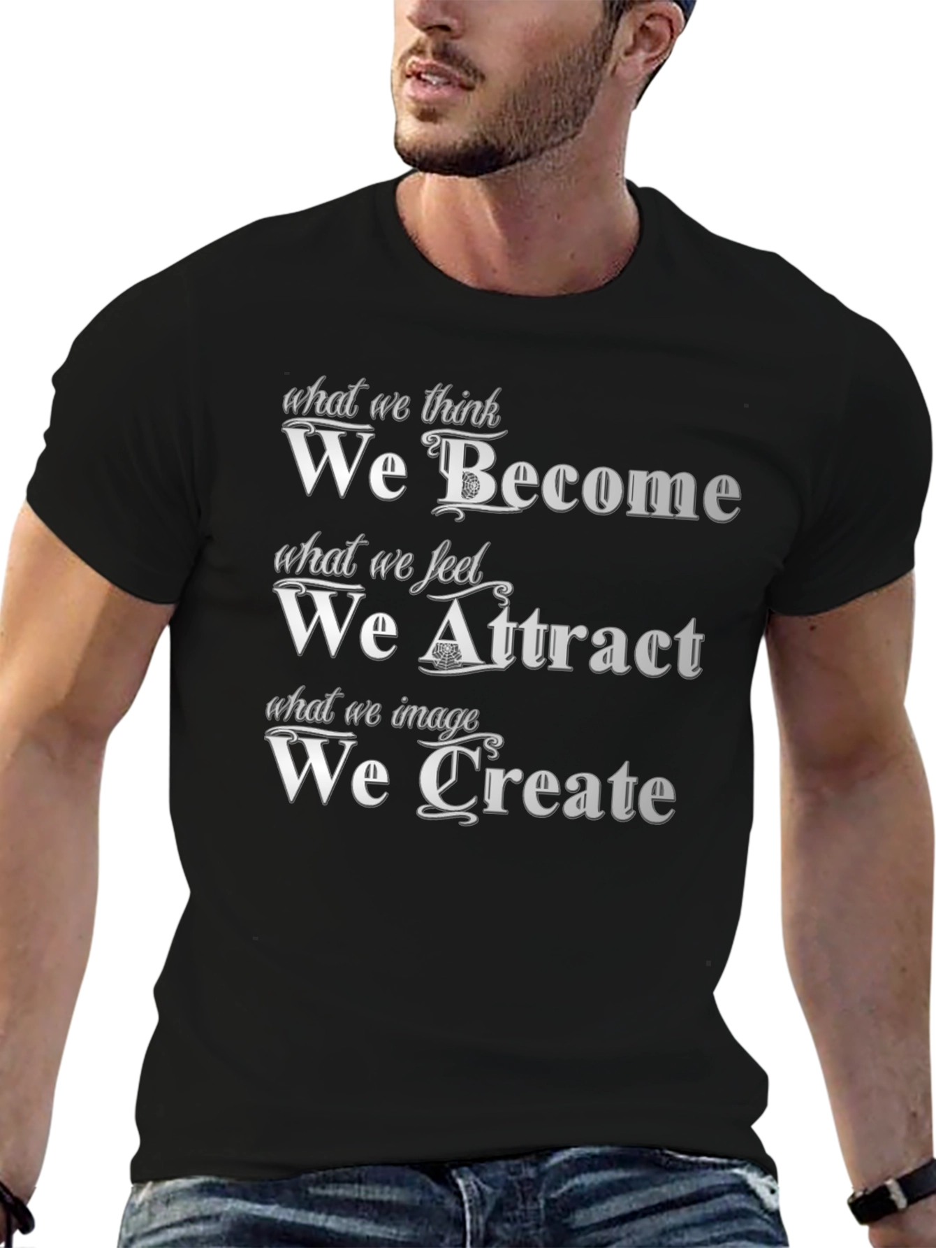 Black Motivational Quote T-Shirt: Become Attract Create view 6