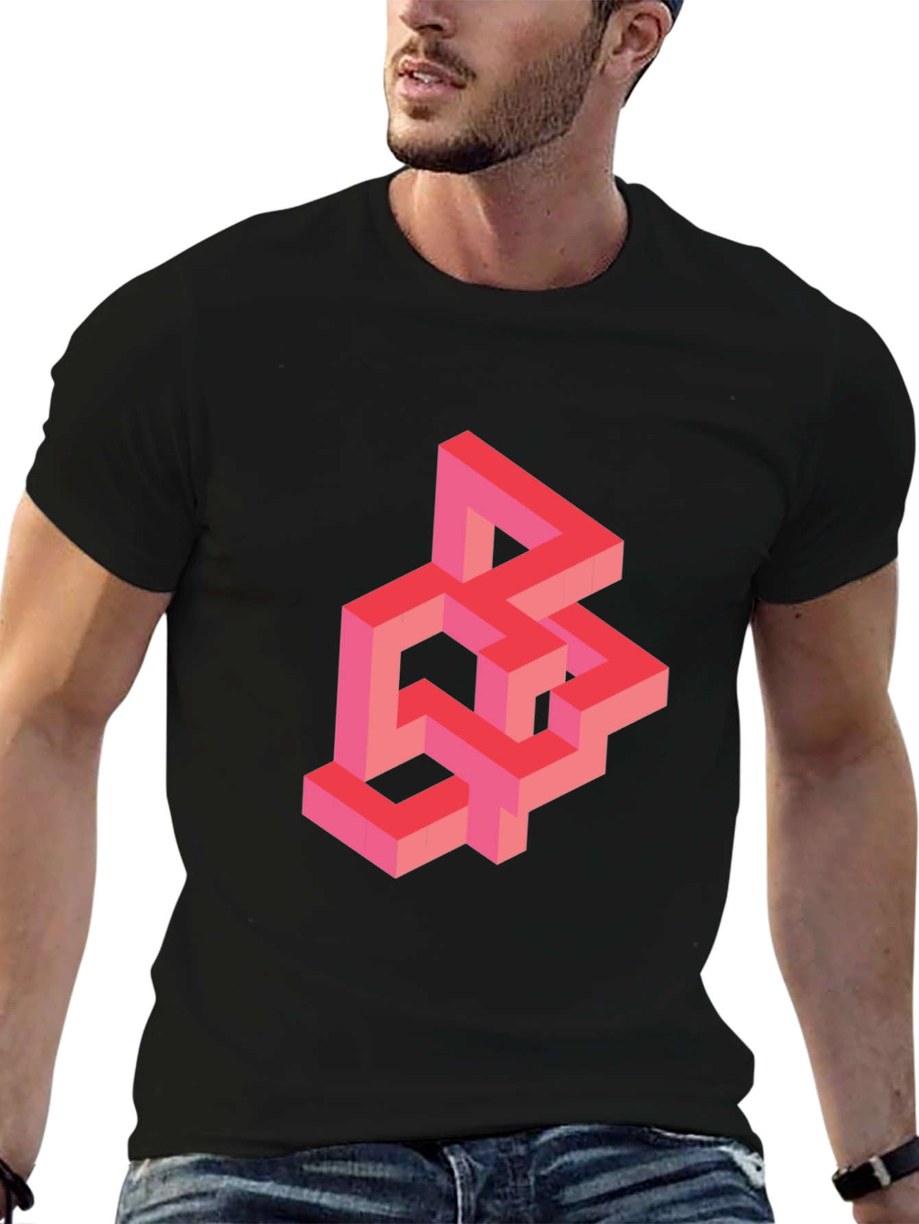 Black Geometric Illusion T-Shirt - Abstract Design view 6