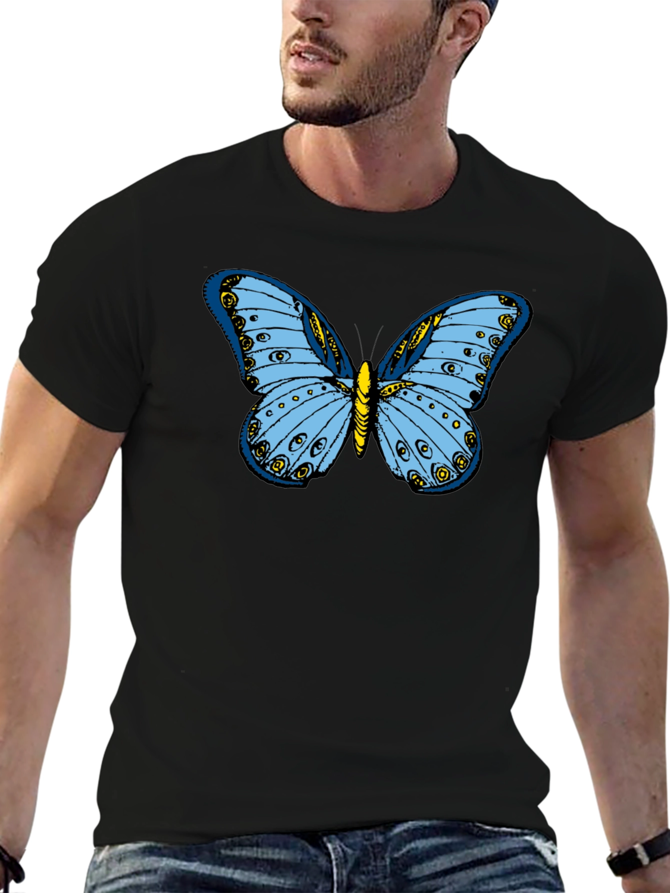 Black Butterfly Graphic T-Shirt - Black Cotton Tee view 6
