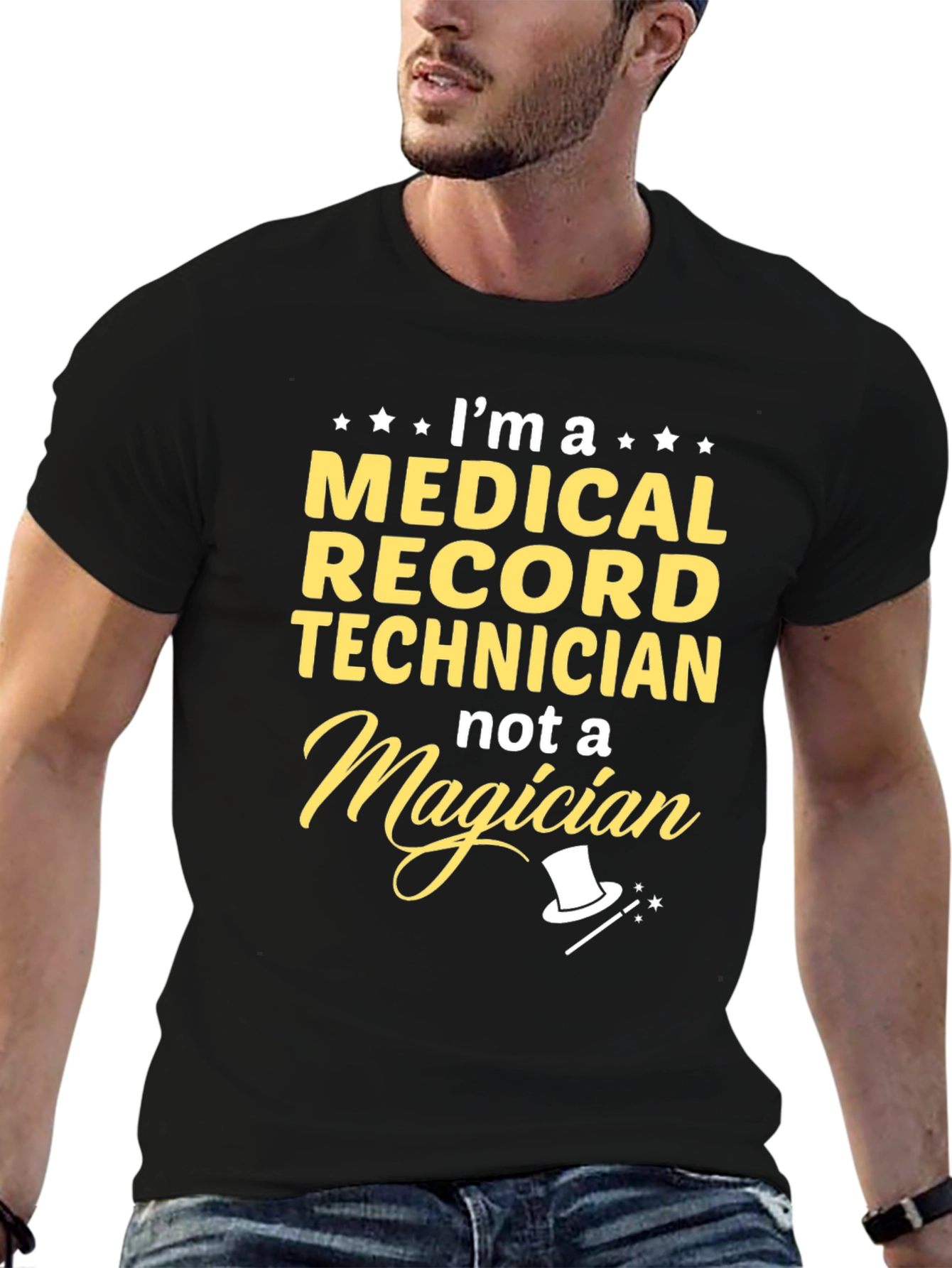 Black Medical Record Technician T-Shirt - Funny Magician Tee view 6