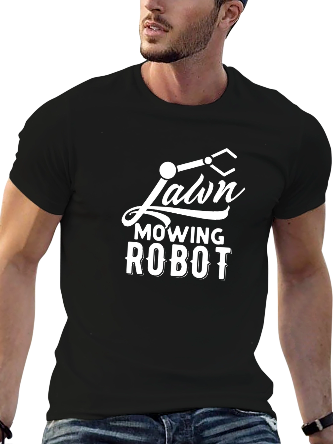 Black Lawn Mowing Robot Graphic Tee - Black view 6