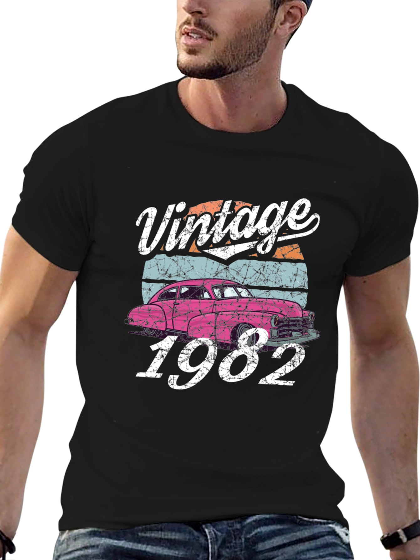 Black Vintage 1982 Car T-Shirt view 6