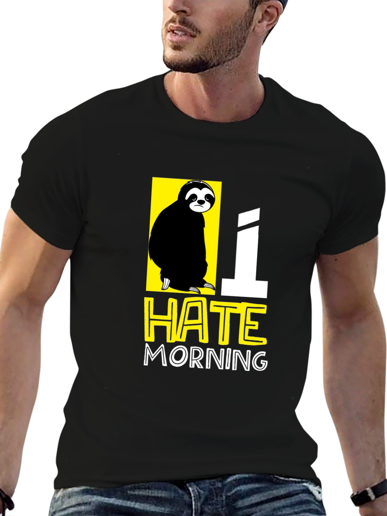 Black I Hate Morning Sloth Graphic T-Shirt view 6