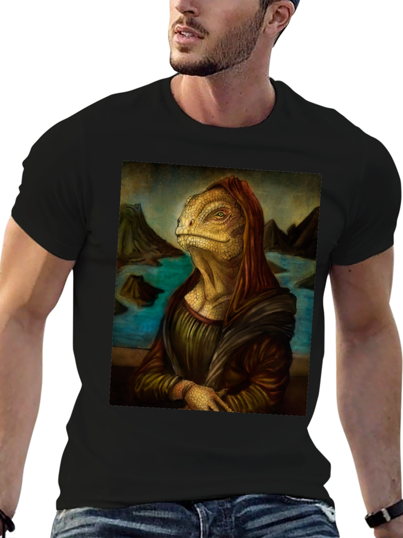 Black Lizard Mona Lisa Black T-Shirt view 6