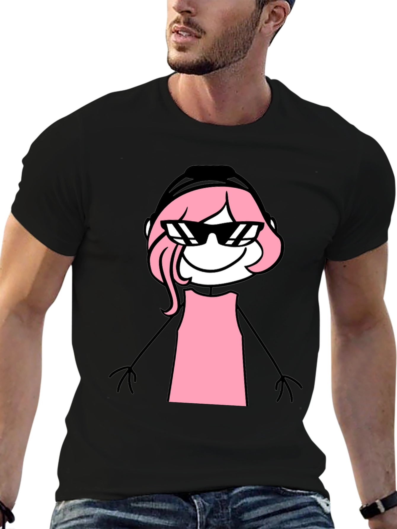 Black Cool Pink Stick Figure Tee view 6