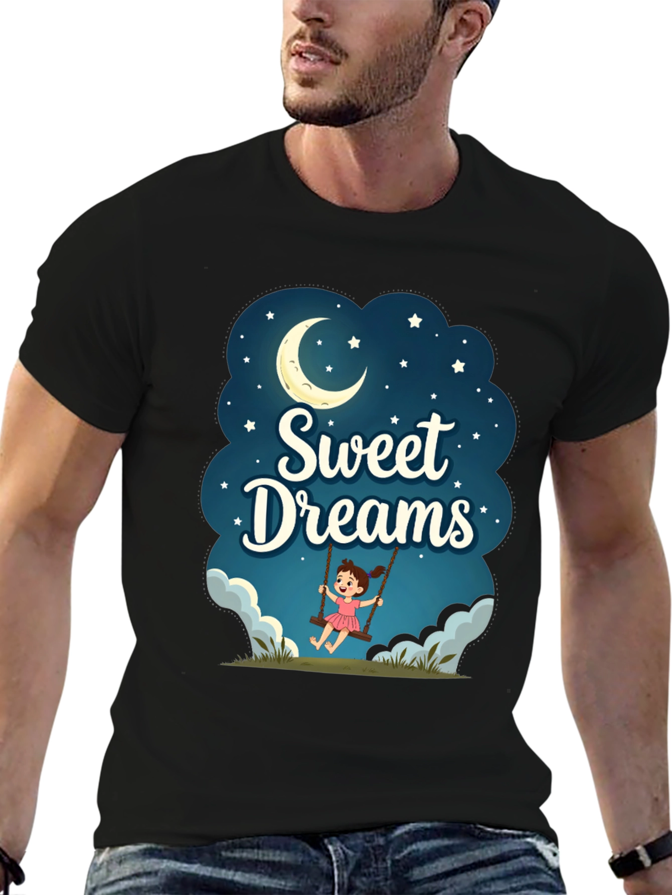 Black Sweet Dreams Graphic T-Shirt - Night Theme view 6
