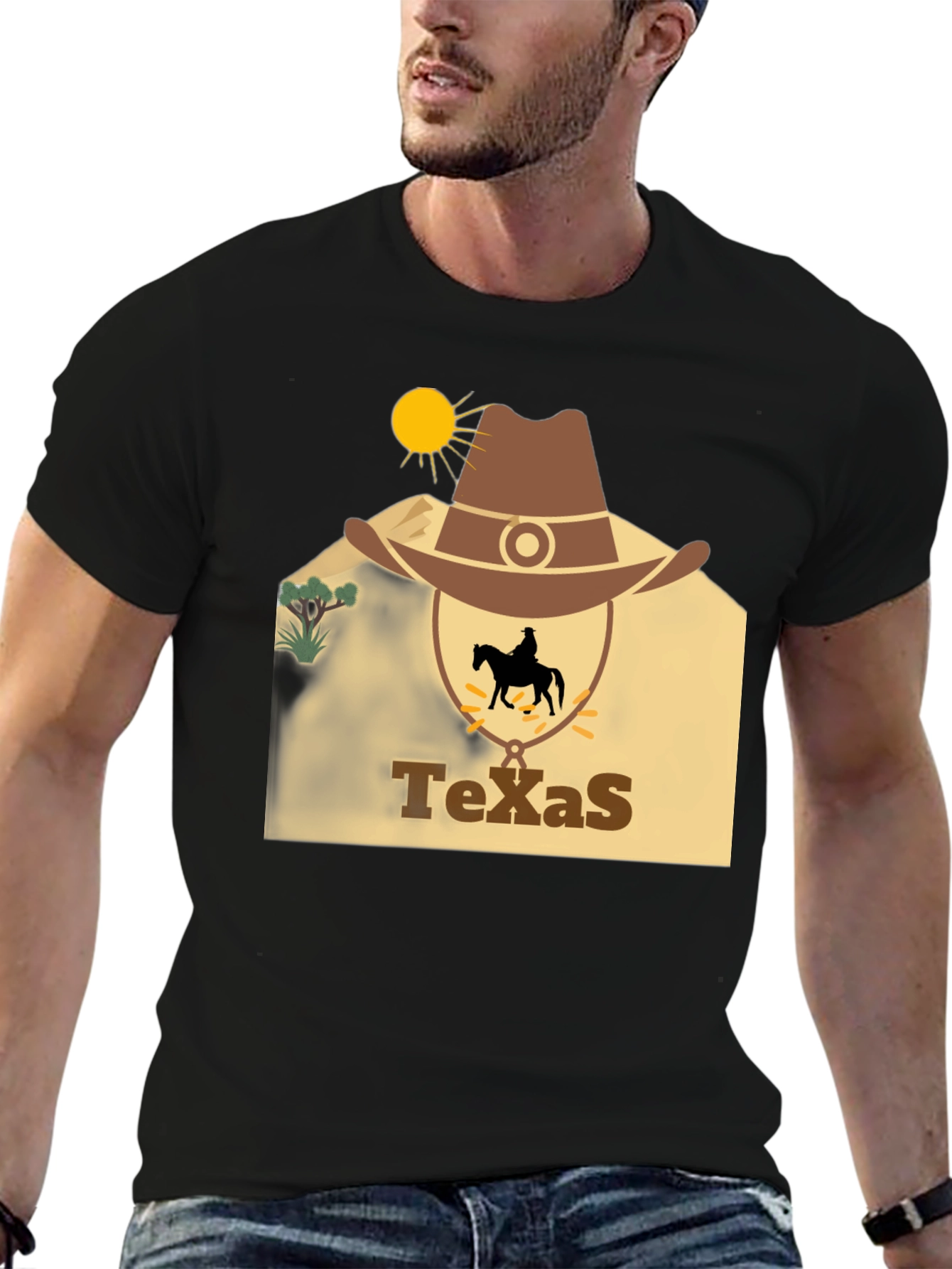 Black Texas Cowboy Graphic T-Shirt view 6