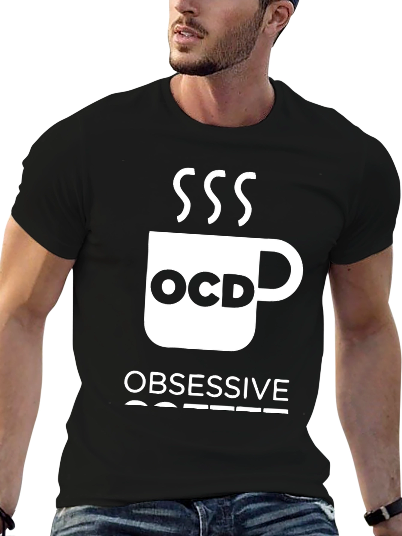 Black Obsessive Coffee Disorder T-Shirt - Funny OCD Coffee Lover Tee view 6