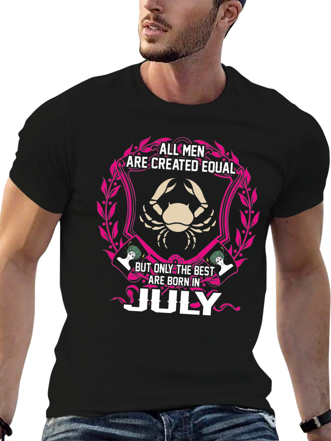Black All Men Are Created Equal July Birthday T-Shirt view 6