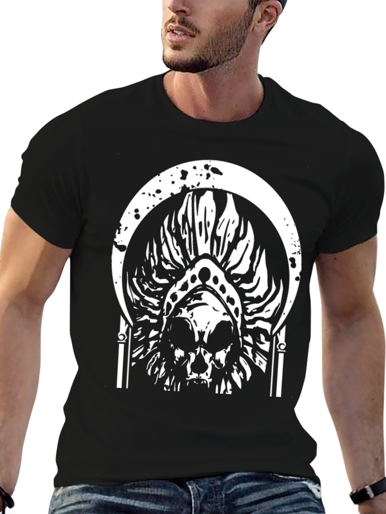 Black Skull Graphic Tee - Black Cotton T-Shirt view 6