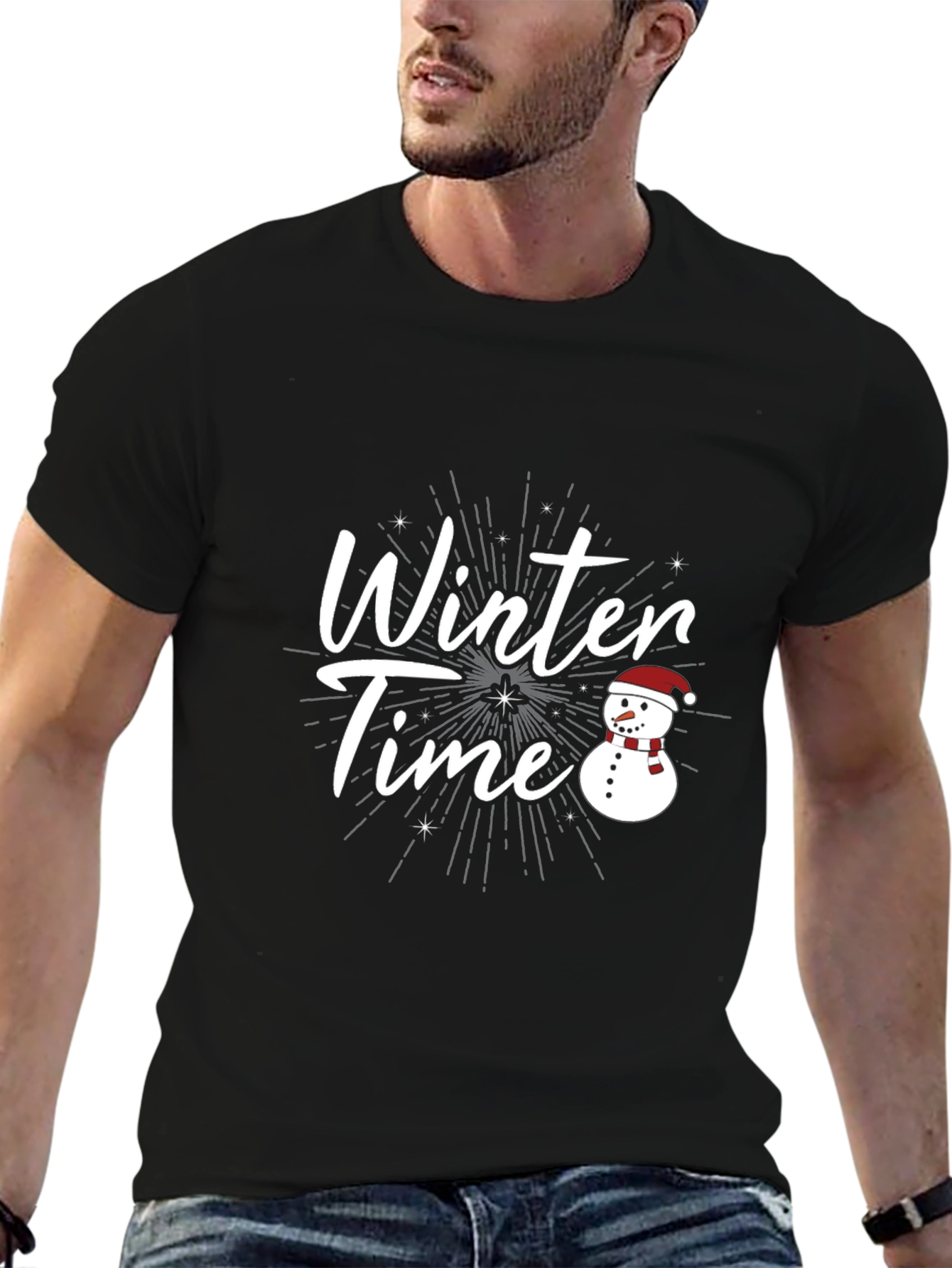 Black Winter Time Snowman Graphic Tee view 6