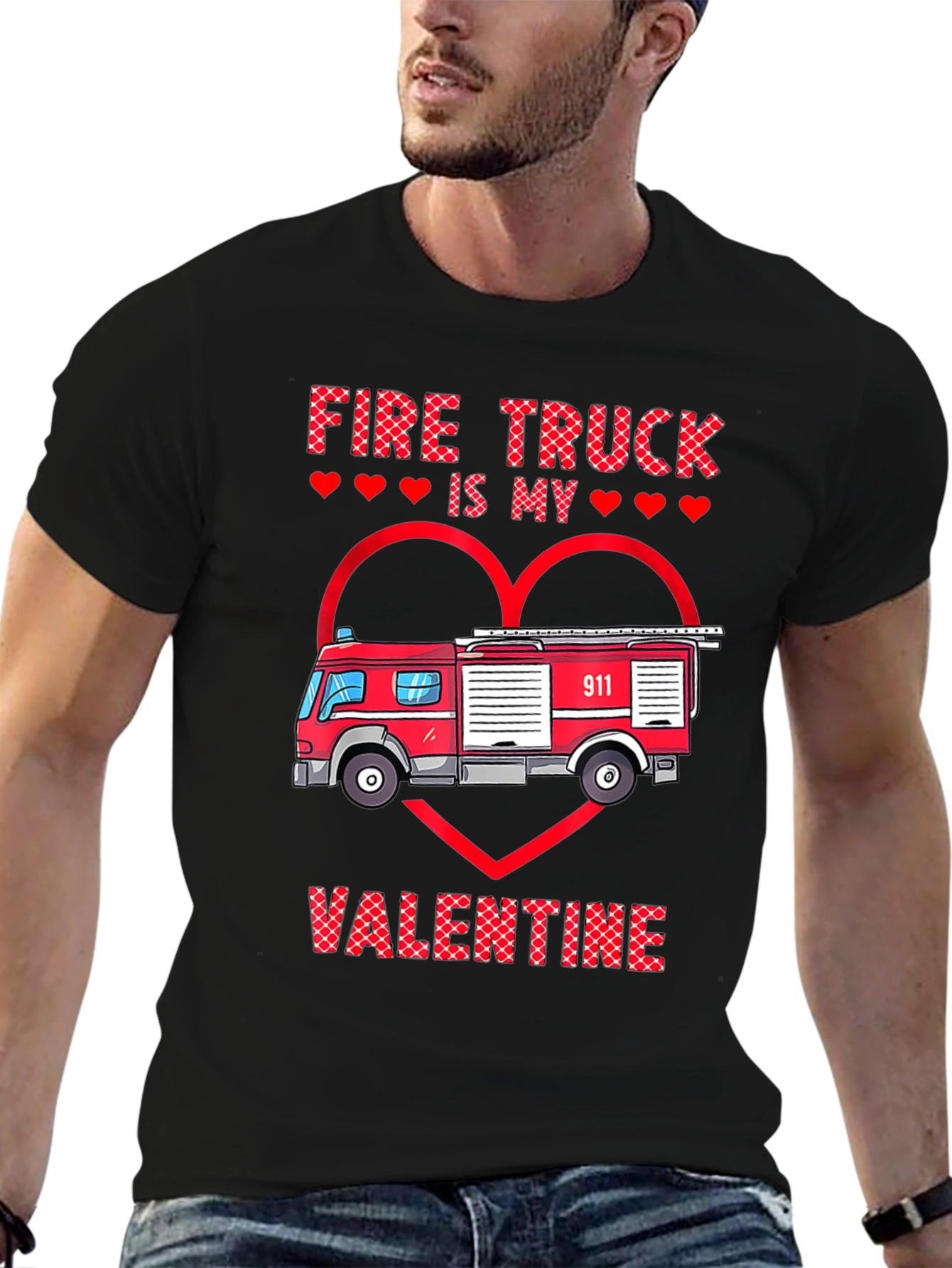 Black Fire Truck Valentine's Day Graphic Tee view 6