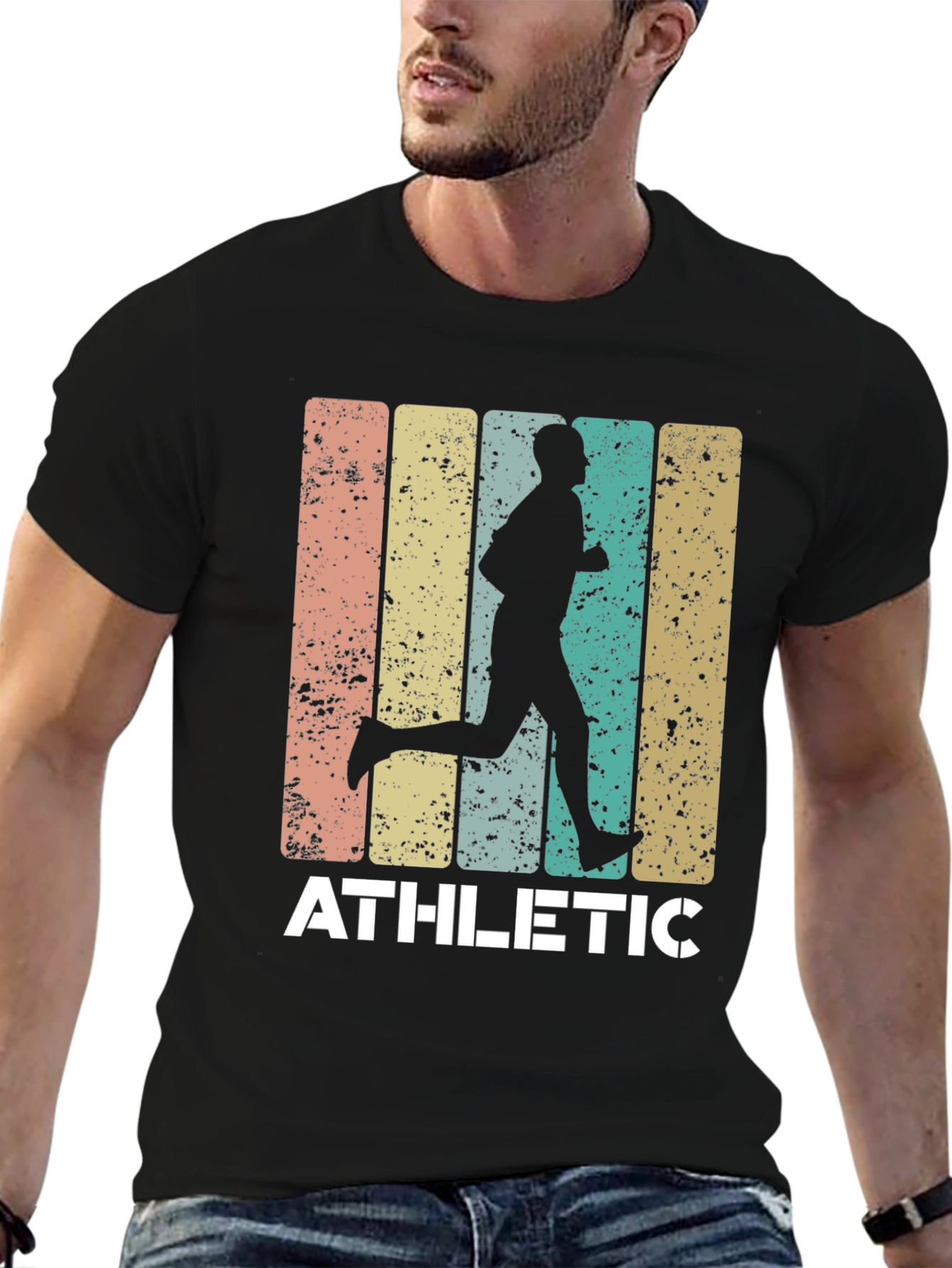 Black Athletic Runner Graphic Tee - Retro Style Black T-Shirt view 6