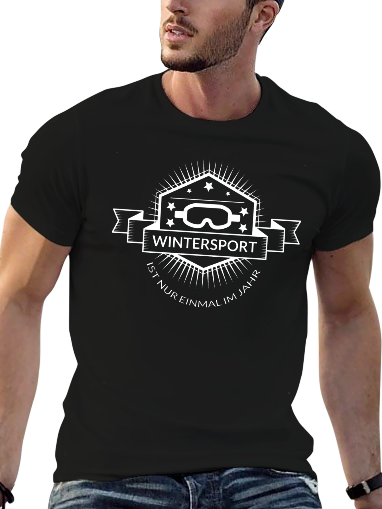 Black Wintersport Graphic Tee - Black Crew Neck view 6
