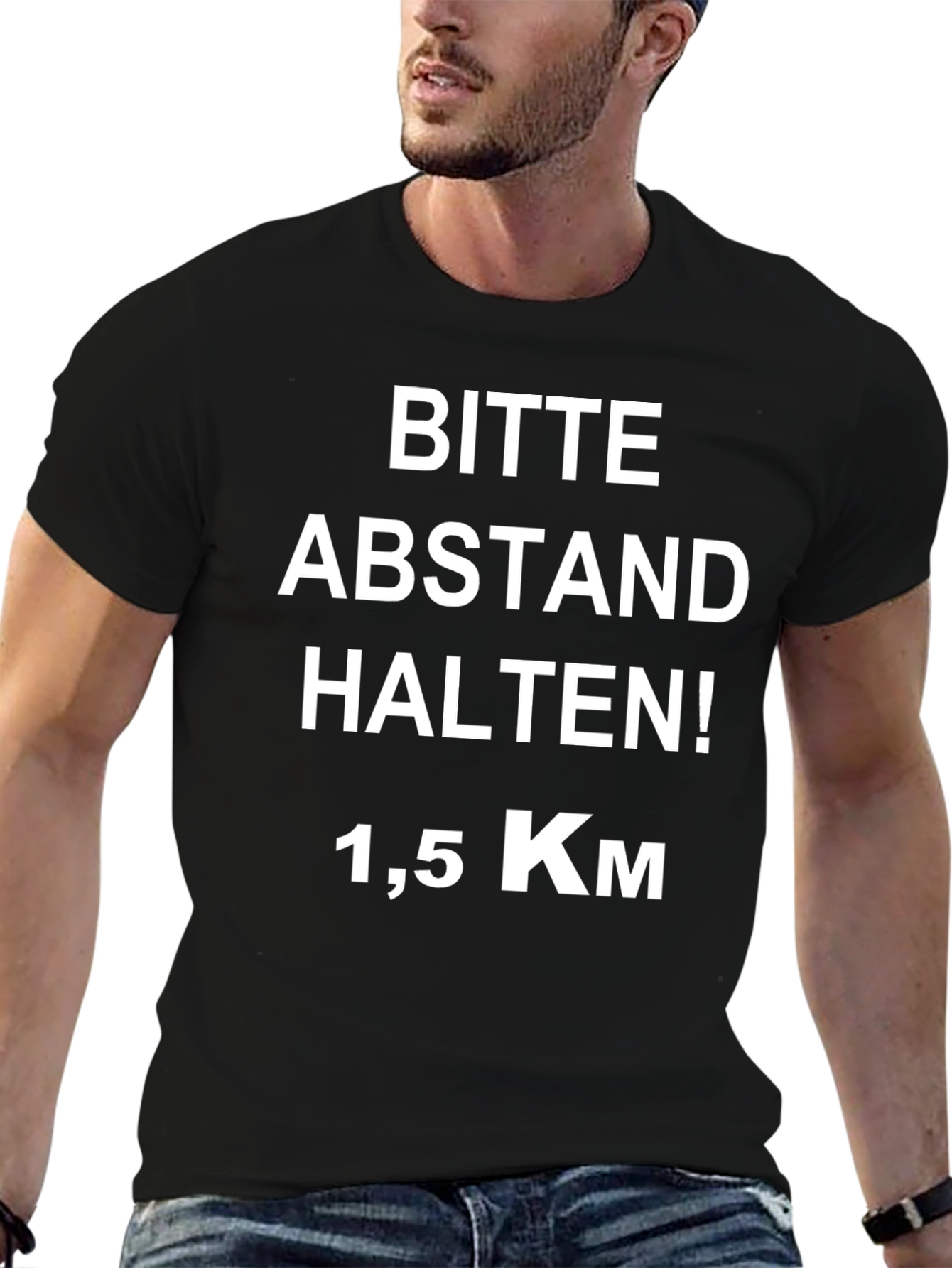 Black Bitte Abstand Halten! Social Distance T-Shirt view 6