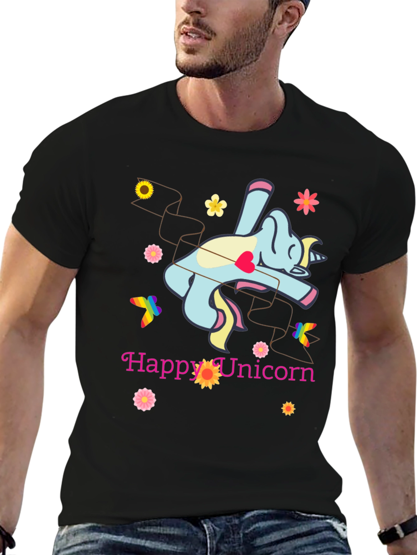 Black Happy Unicorn Graphic T-Shirt - Fun & Stylish! view 6