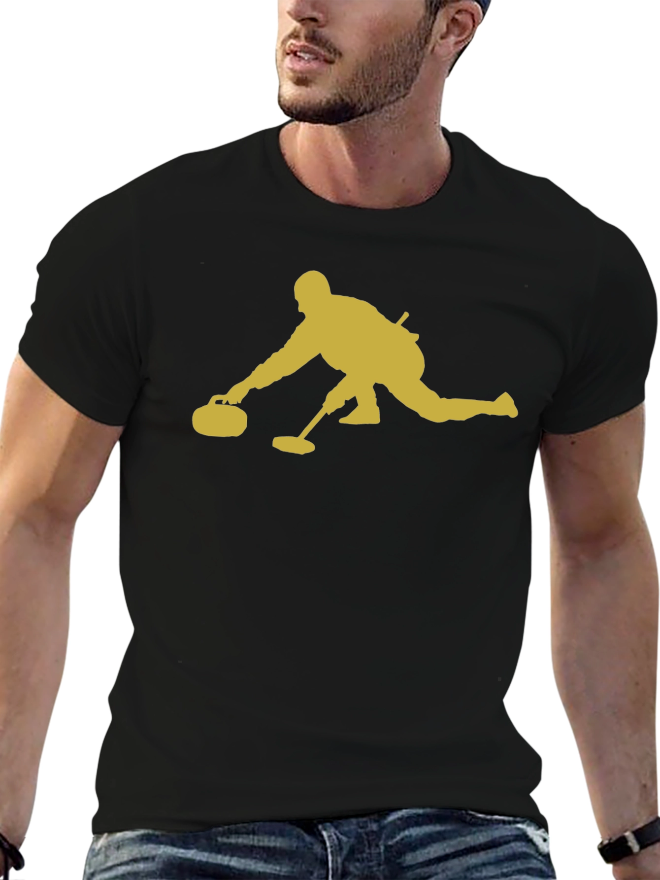 Black Curling Player Graphic Tee - Black Cotton T-Shirt view 6