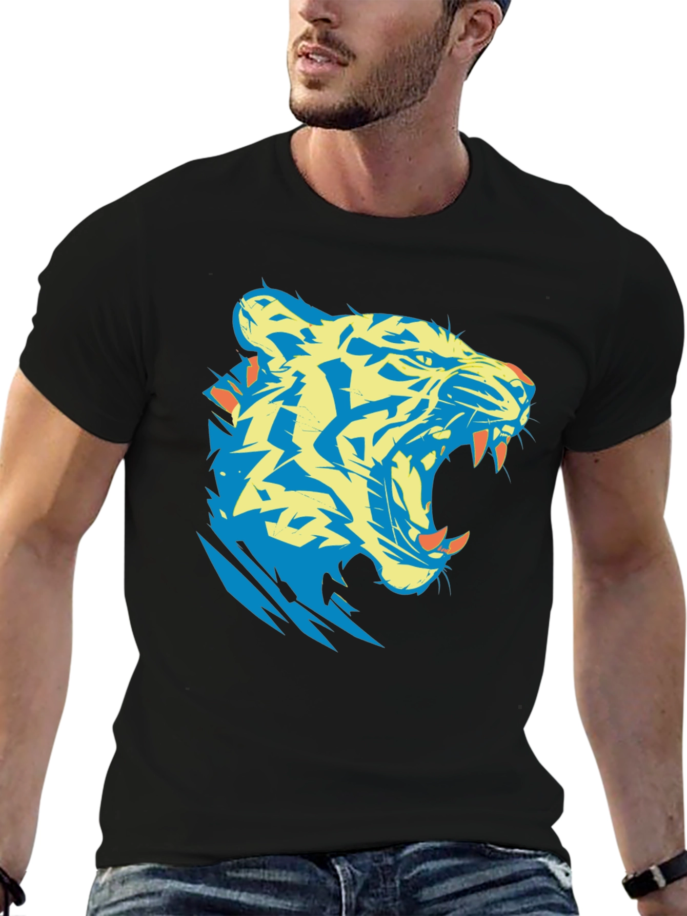 Black Tiger Graphic Tee - Bold Black Cotton T-Shirt view 6