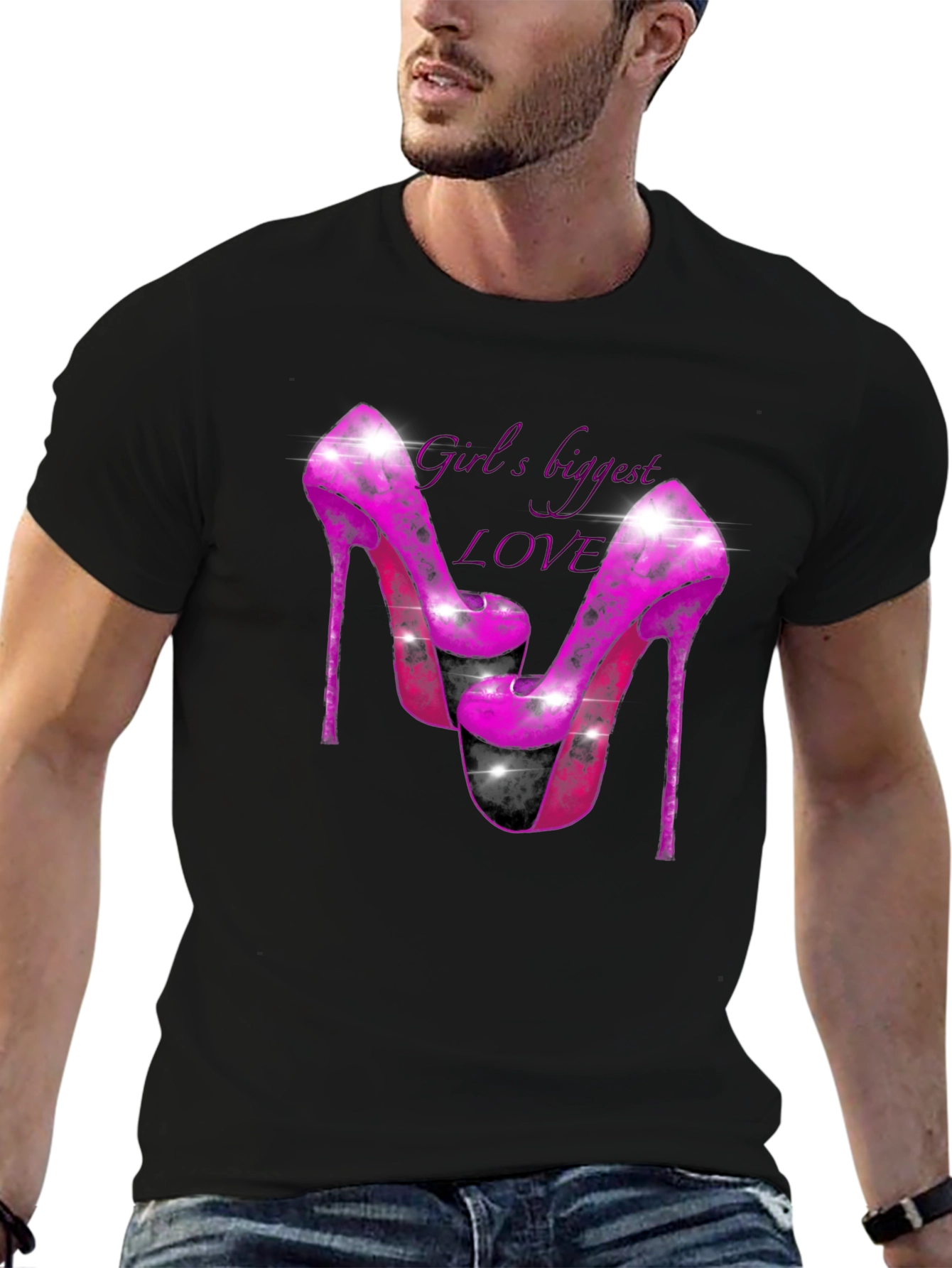Black Girl's Biggest Love Heels Graphic T-Shirt view 6