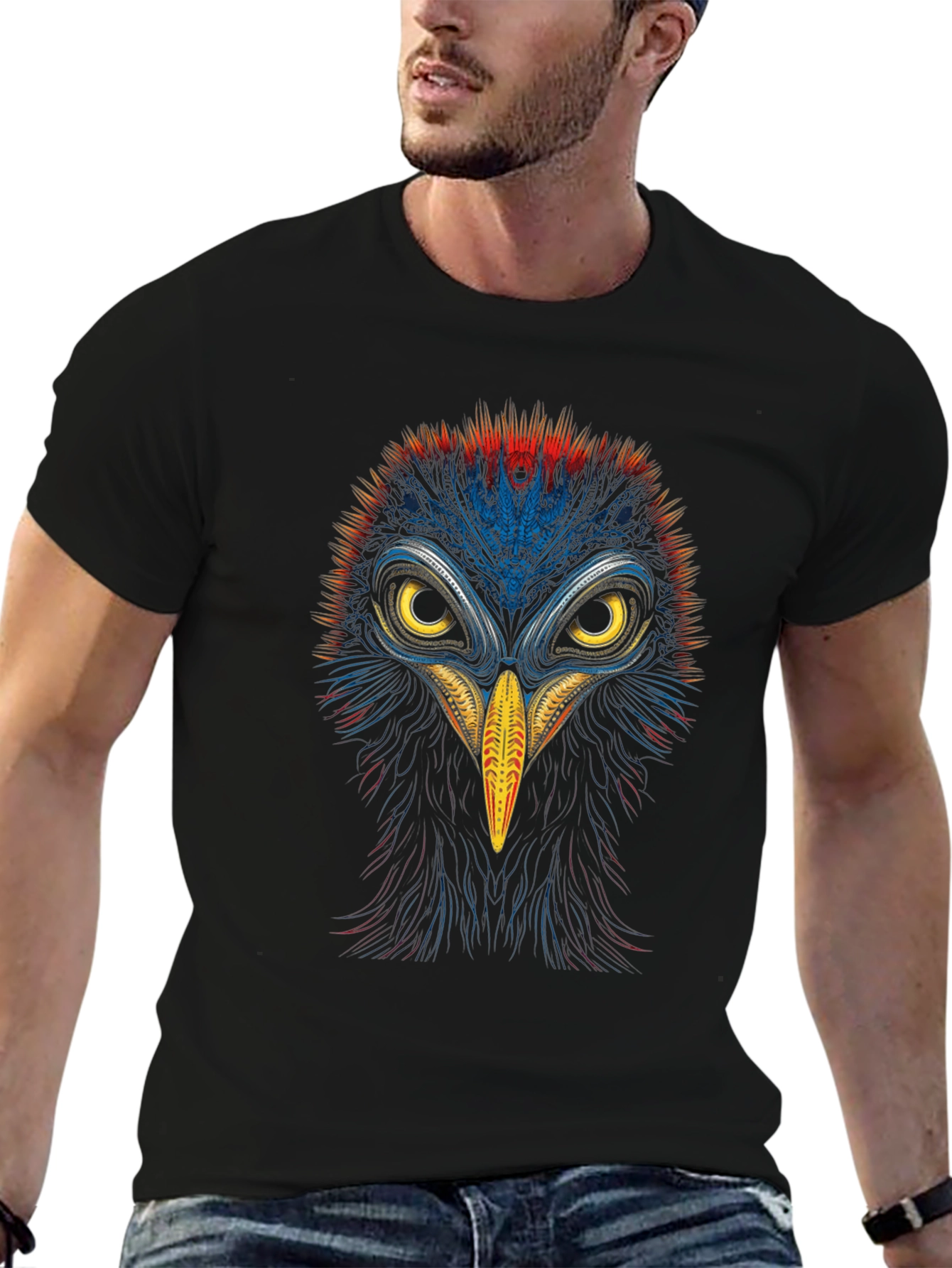 Black Vibrant Bird Graphic Tee - Bold & Unique Design view 6
