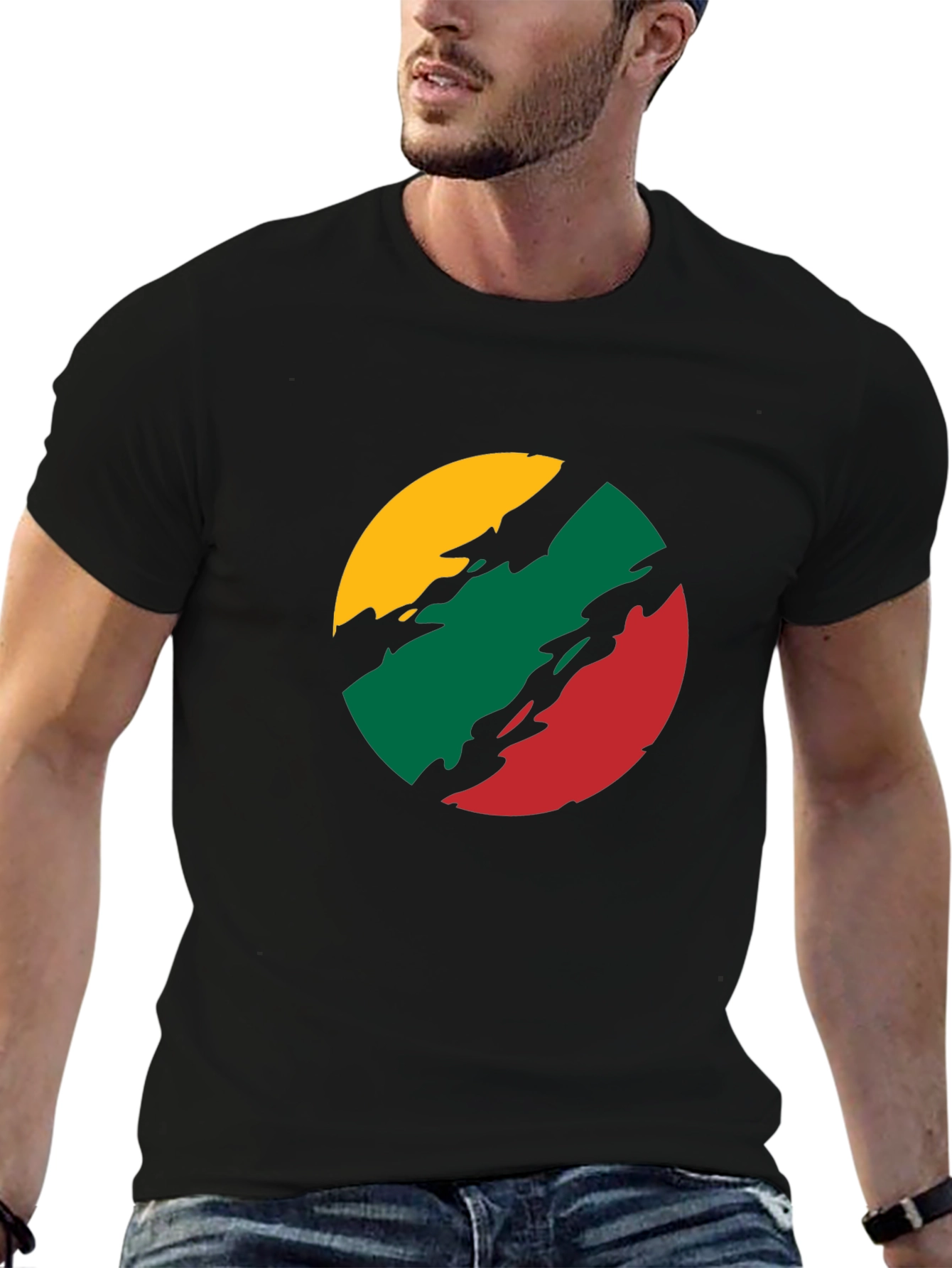 Lithuanian Flag T-Shirt - Black Crew Neck Tee - 6