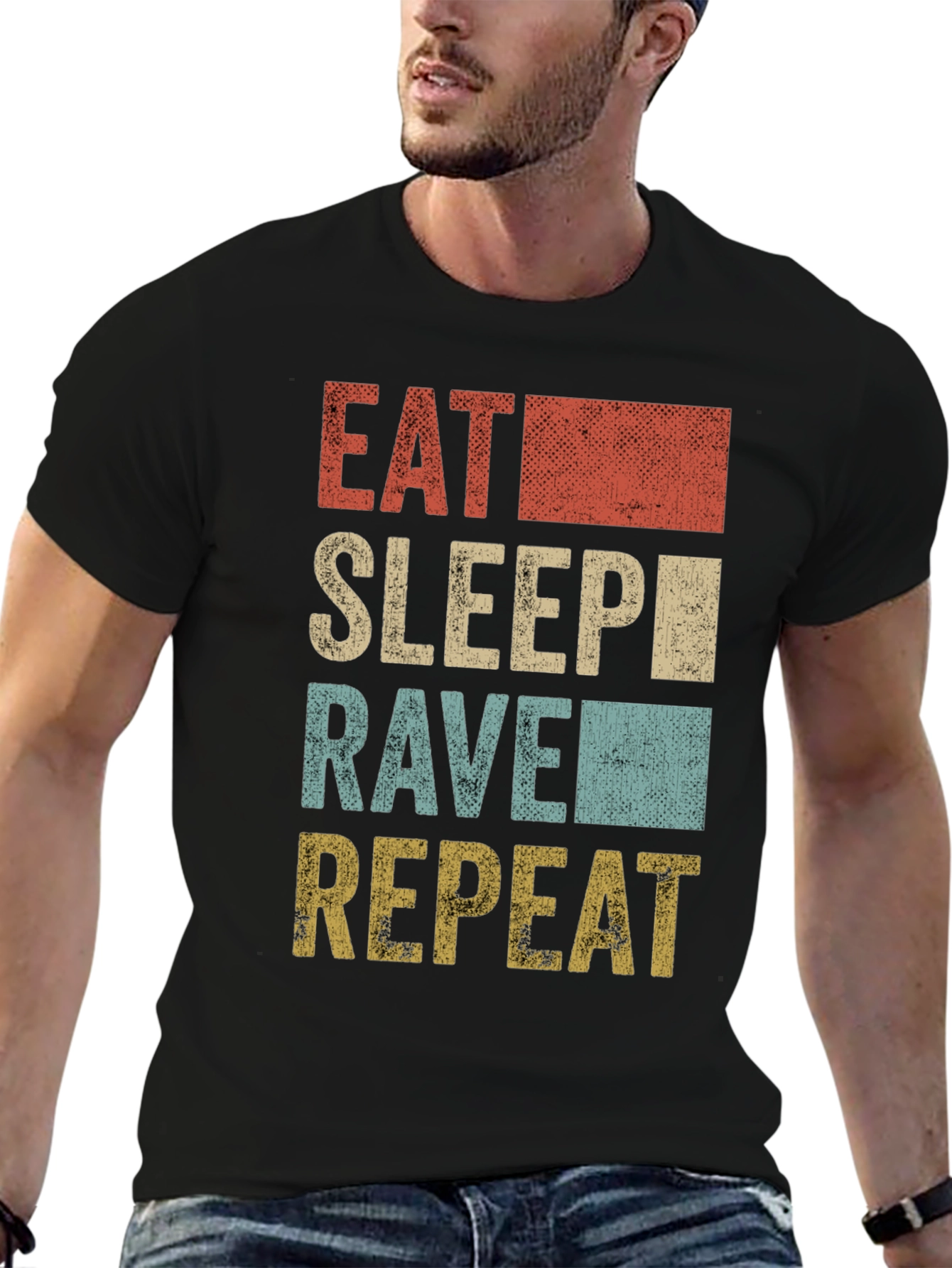 Black Eat Sleep Rave Repeat Men's Graphic T-Shirt view 6